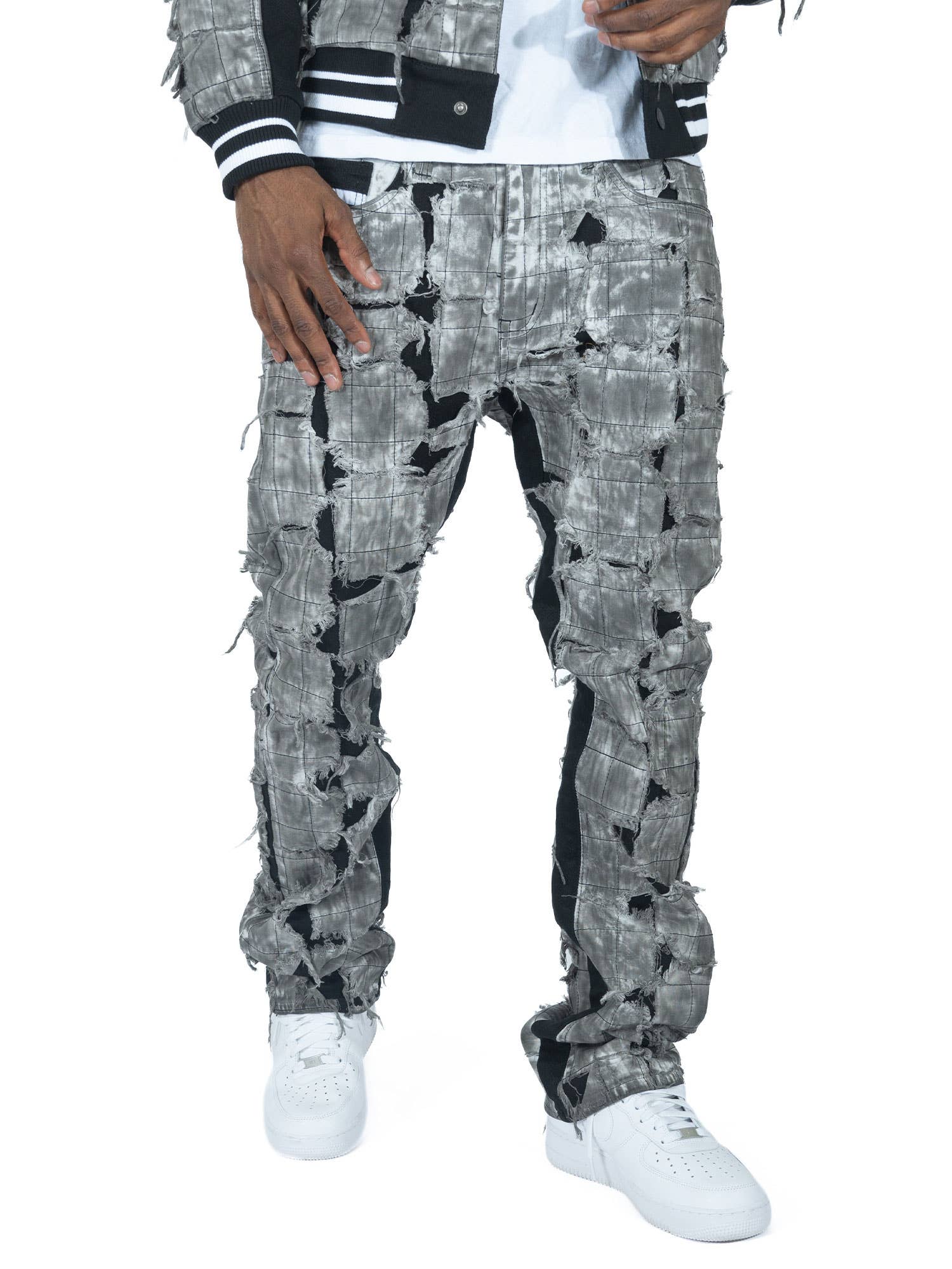 M1722 Positano Ripped Overlay Jeans - Black: BLACK / 34
