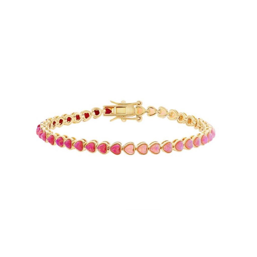 Pink Opal Ombre Heart and Heart Tennis Bracelet