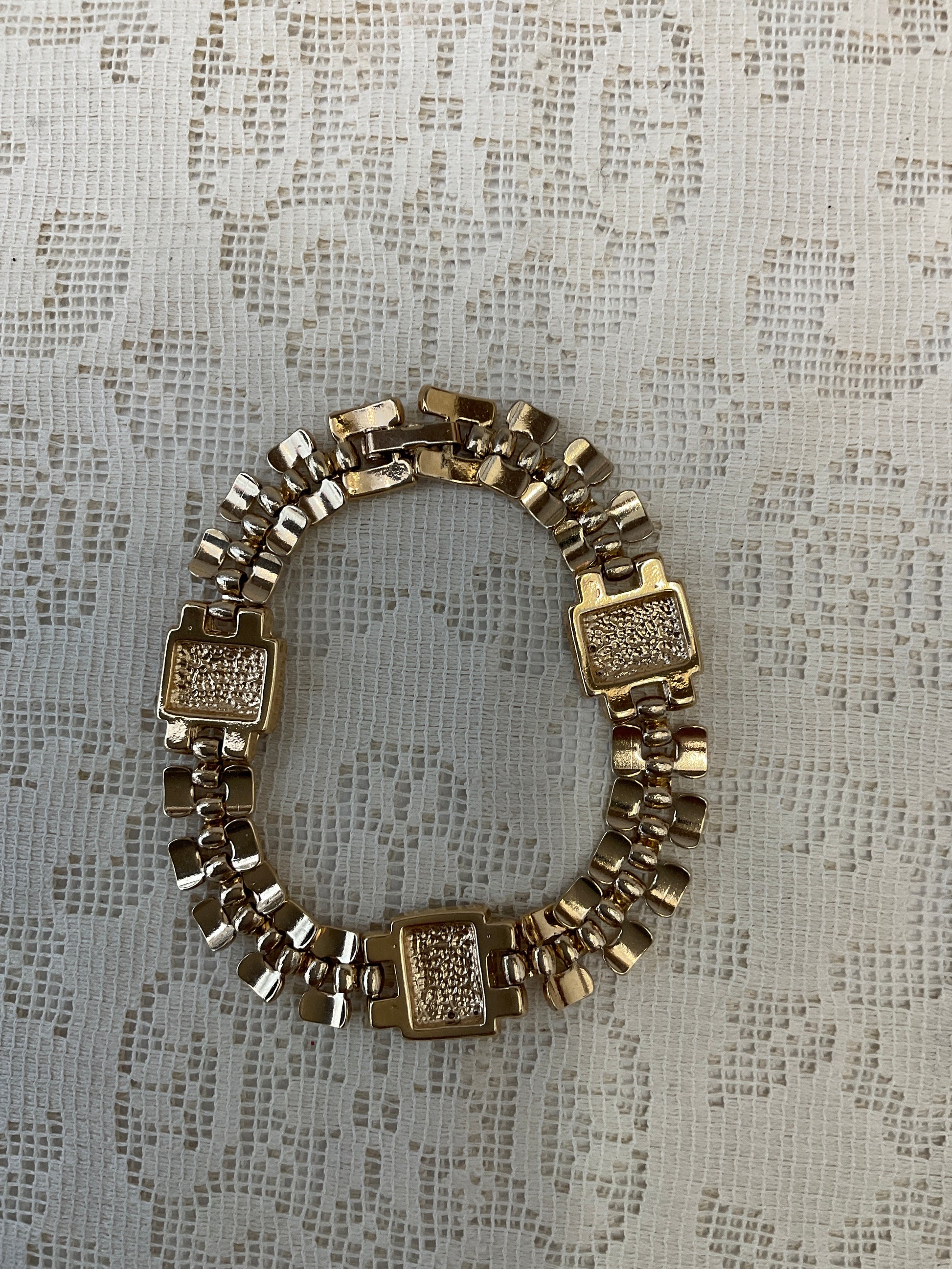 Gold smooth chain bracelet with Cz accents