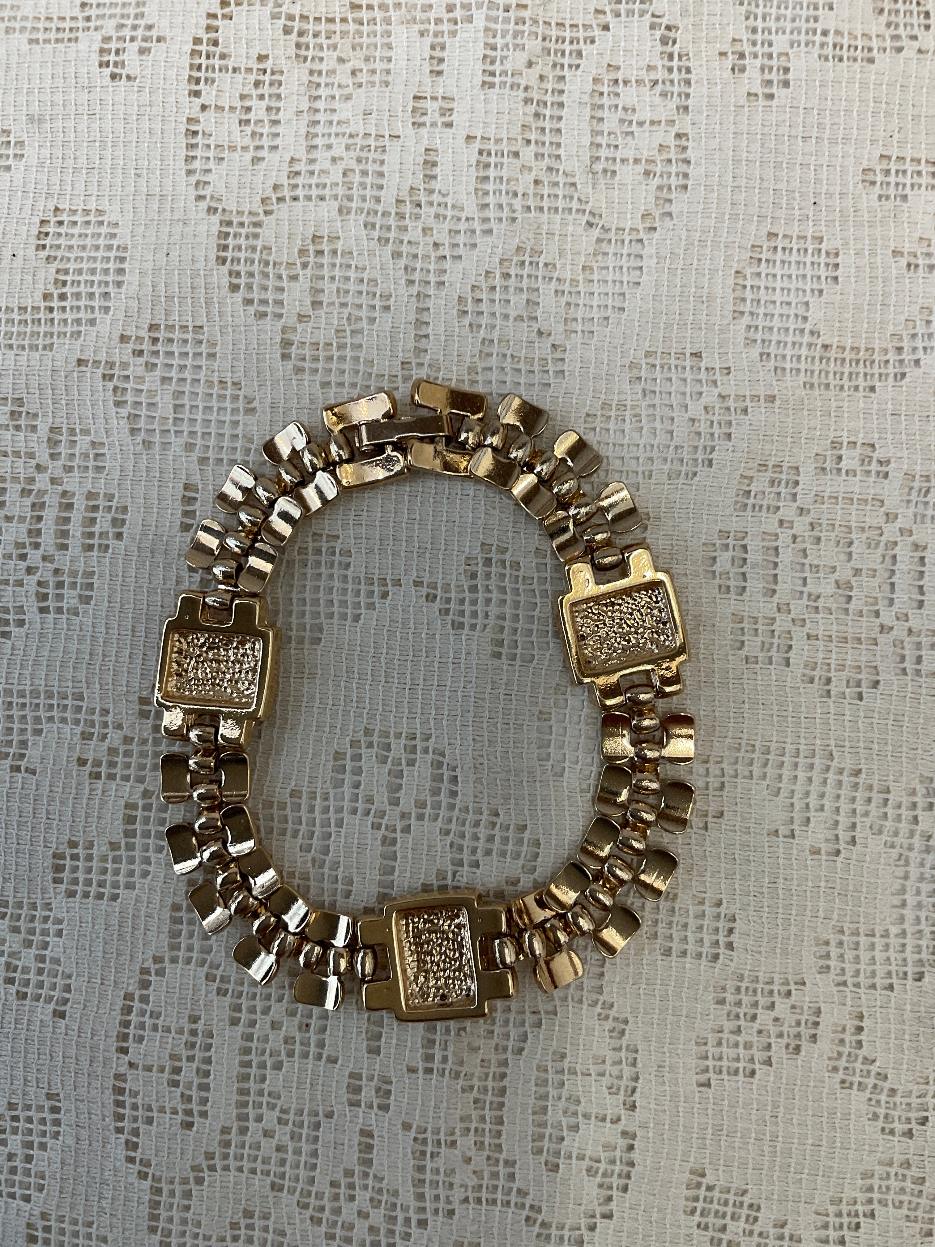 Gold smooth chain bracelet with Cz accents