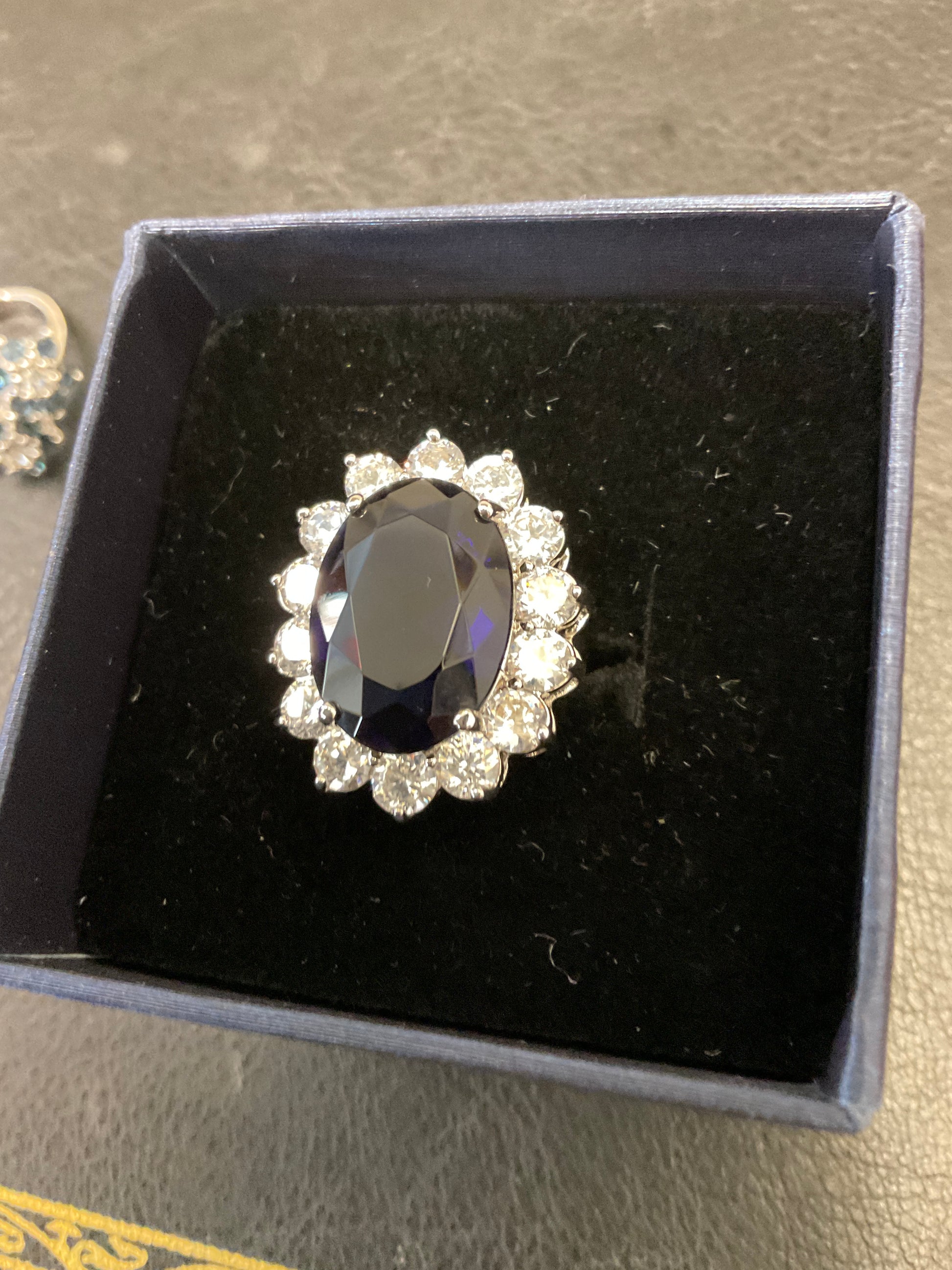 Kenneth Jay Lane Blue Sapphire Chrystal Cocktail Ring Vintage