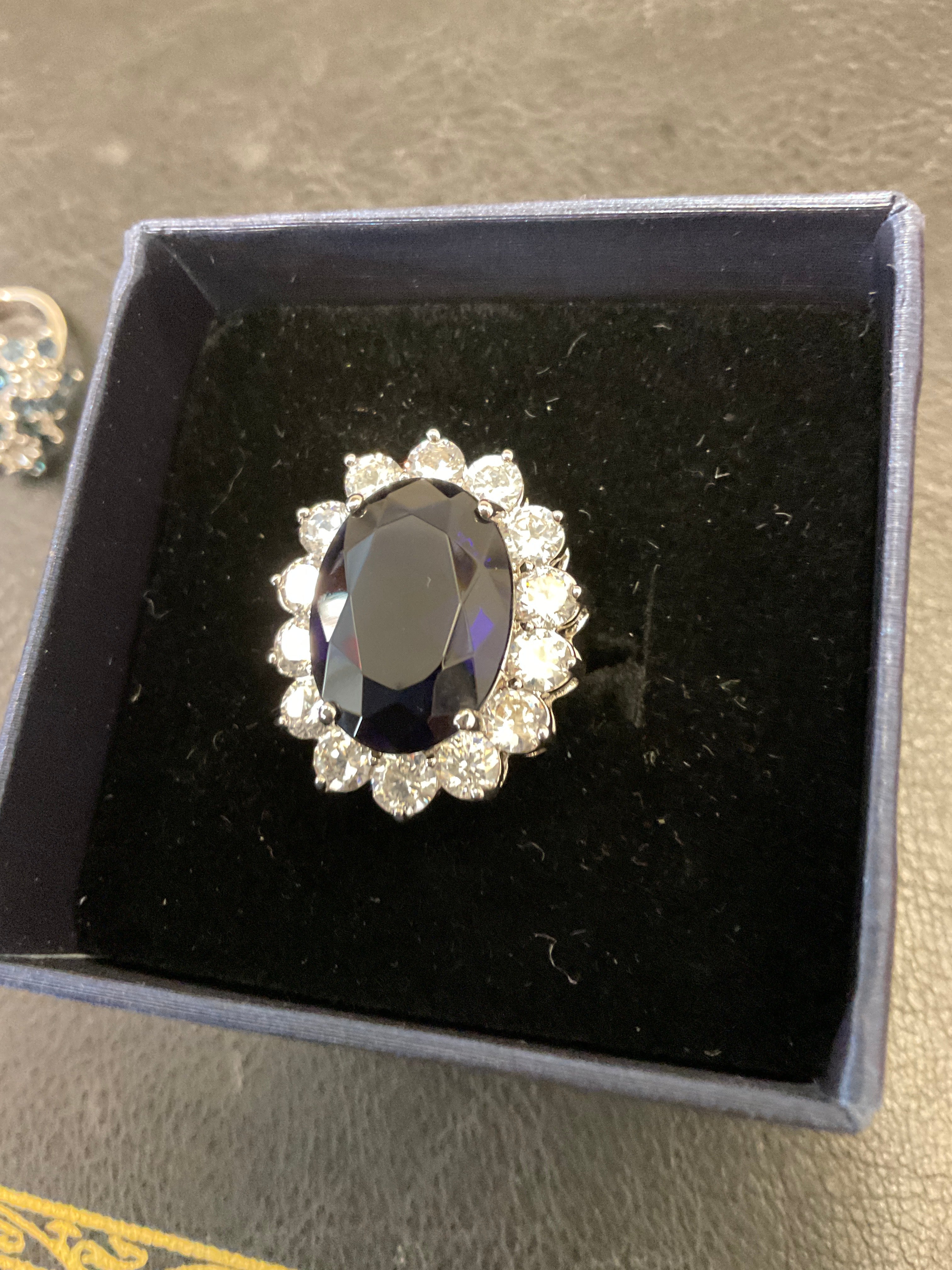 Kenneth Jay Lane Blue Sapphire Chrystal Cocktail Ring Vintage