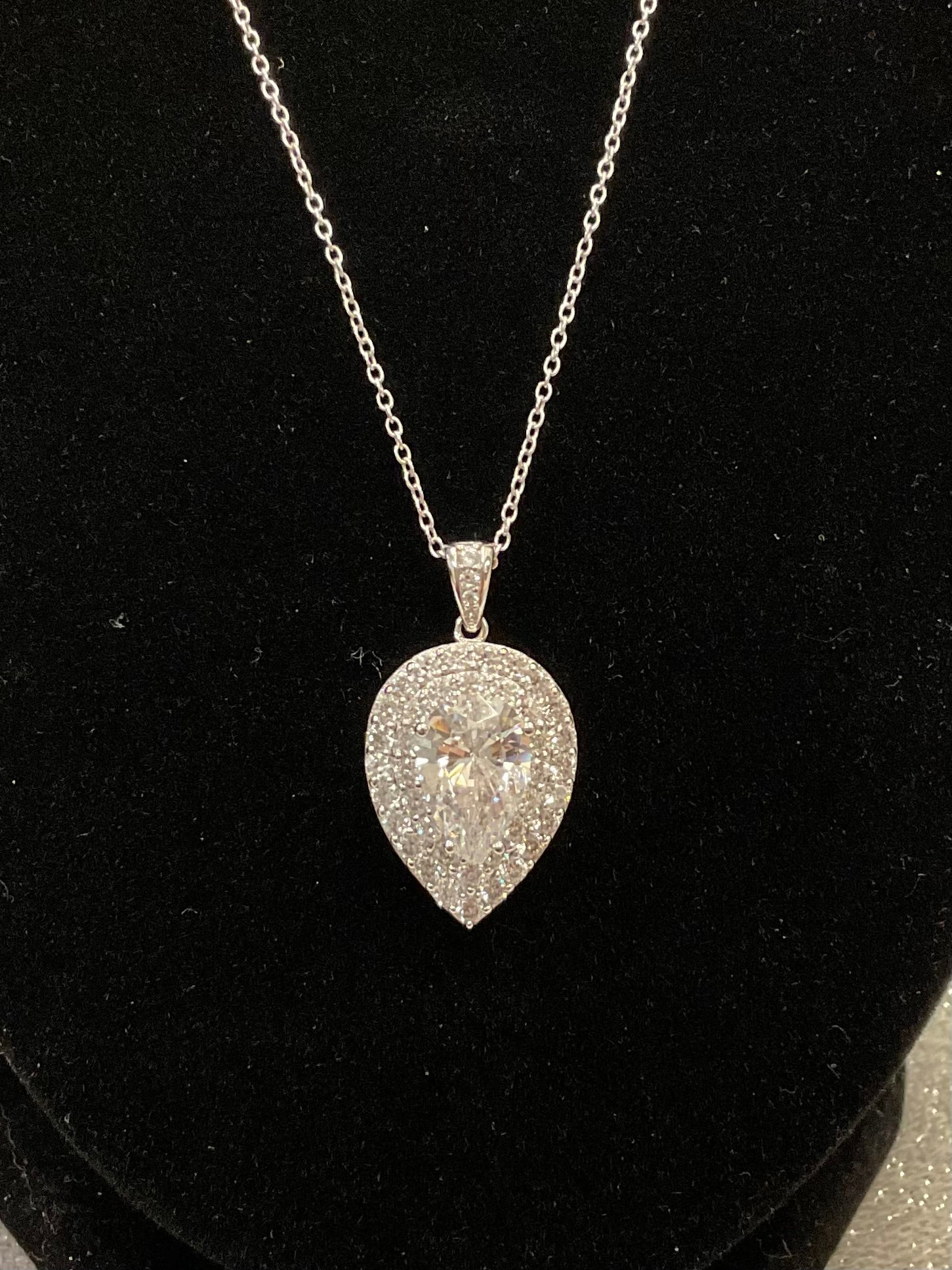 Silver necklace with tear shaped pendant