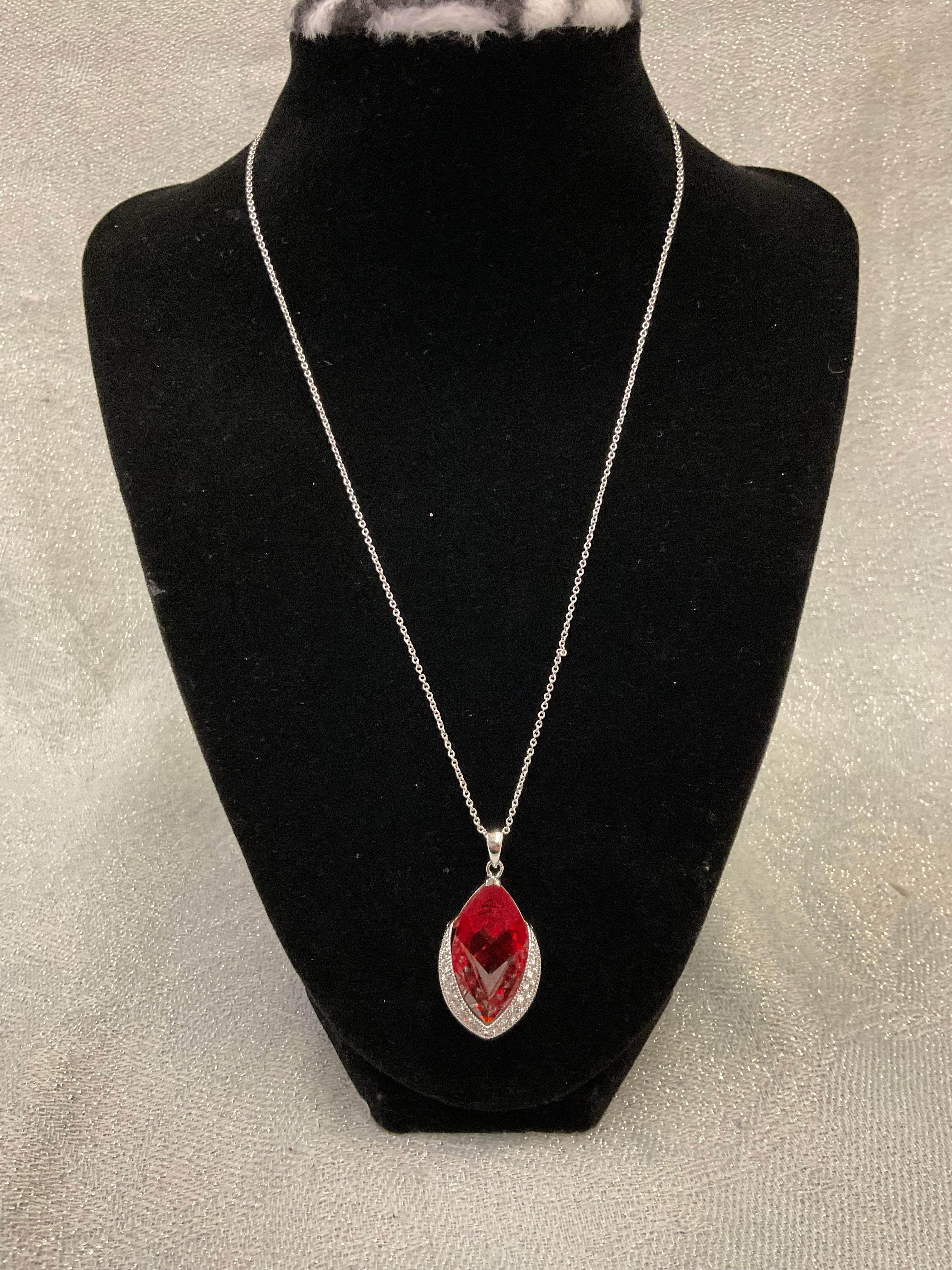 Ruby and crystal gem pendant necklace
