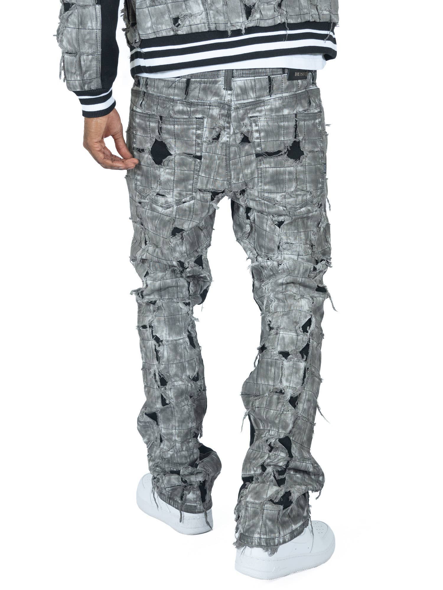 M1722 Positano Ripped Overlay Jeans - Black: BLACK / 40