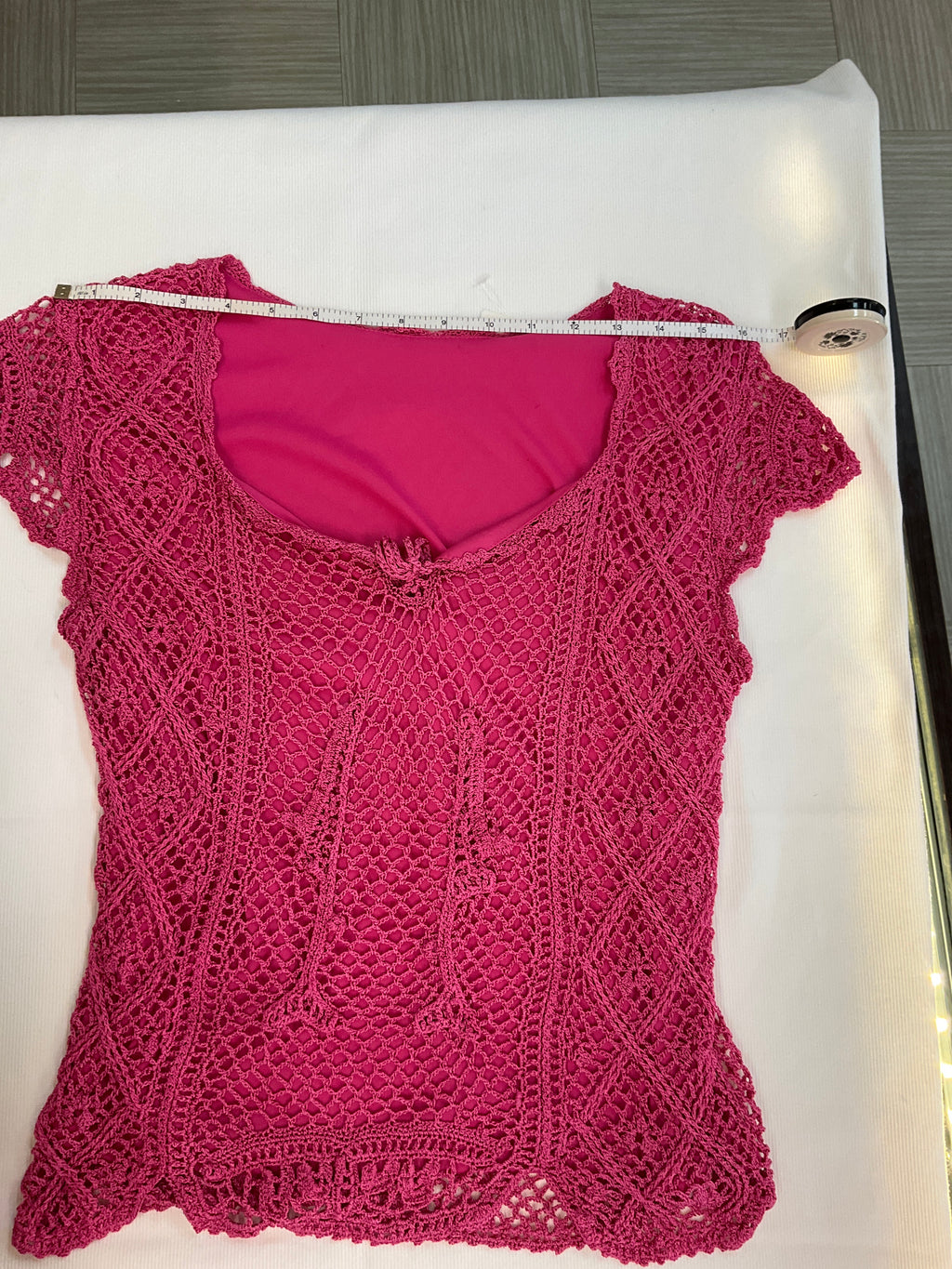 HOT PINK Y2K CROCHET KNIT TOP