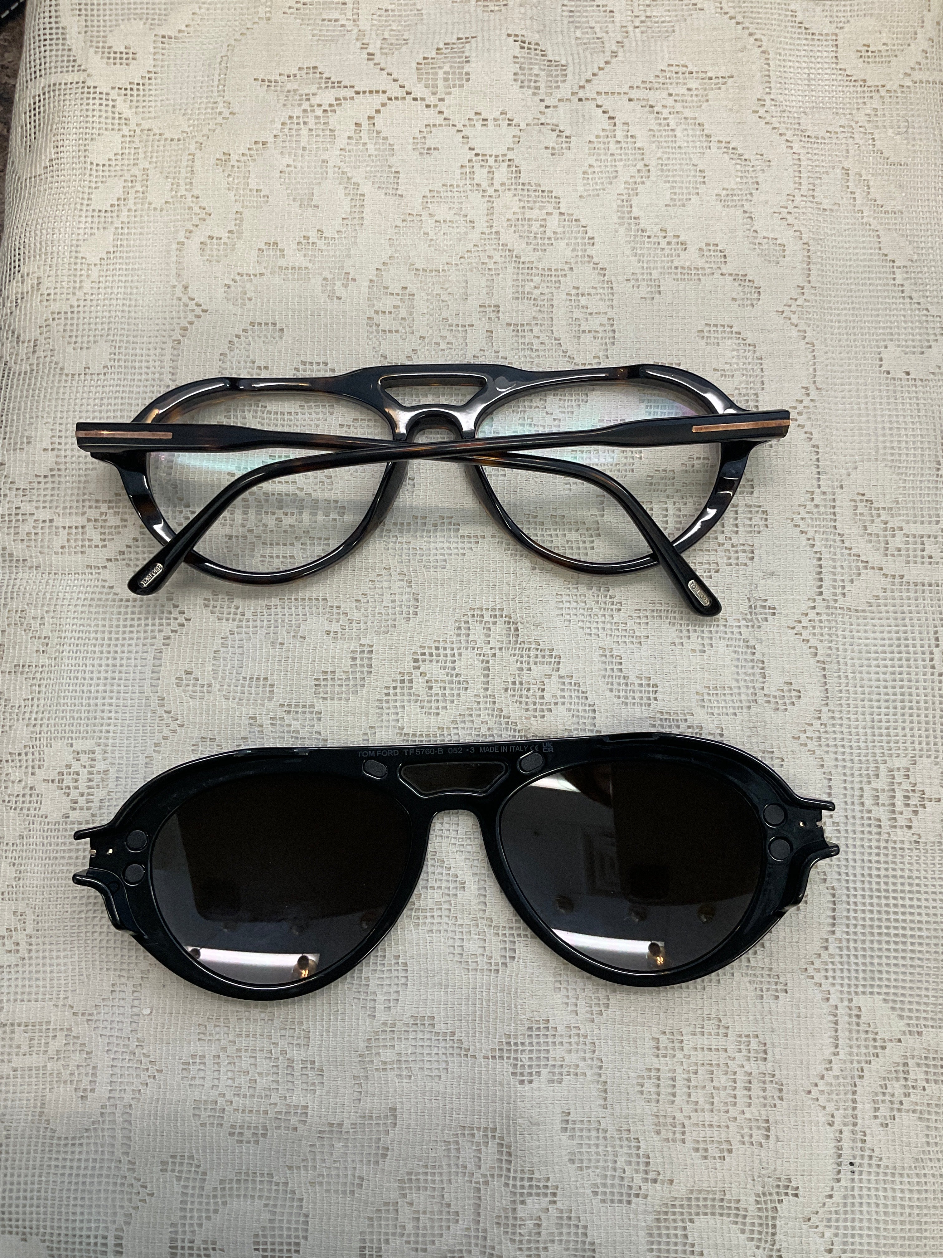 Tom ford prescription glasses with clip on sunglasses