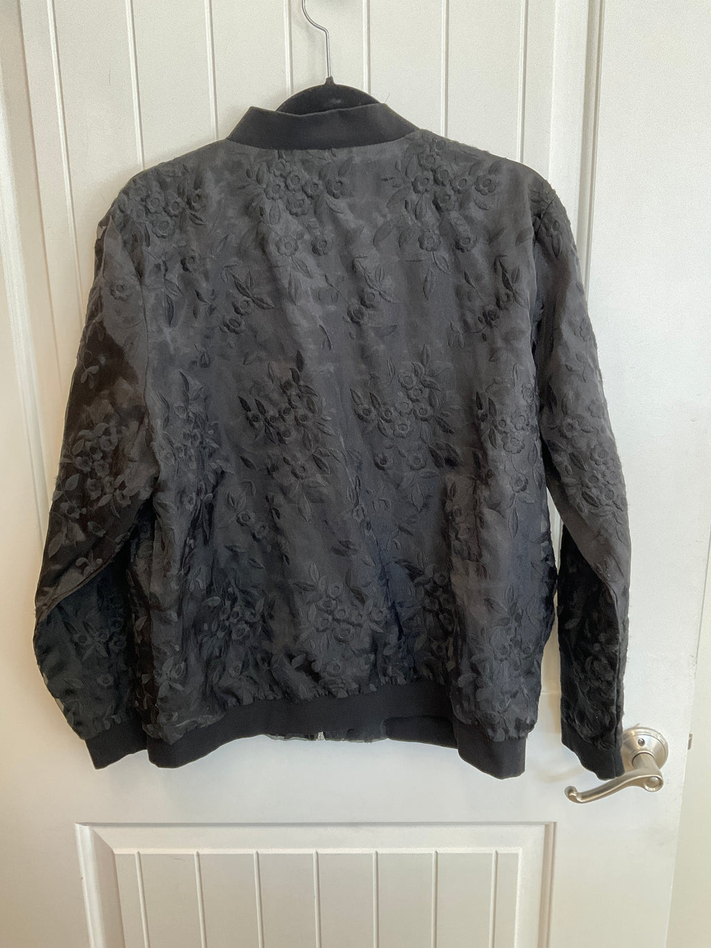 Black bomber floral overlay lined jacket