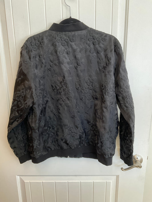 Black bomber floral overlay lined jacket