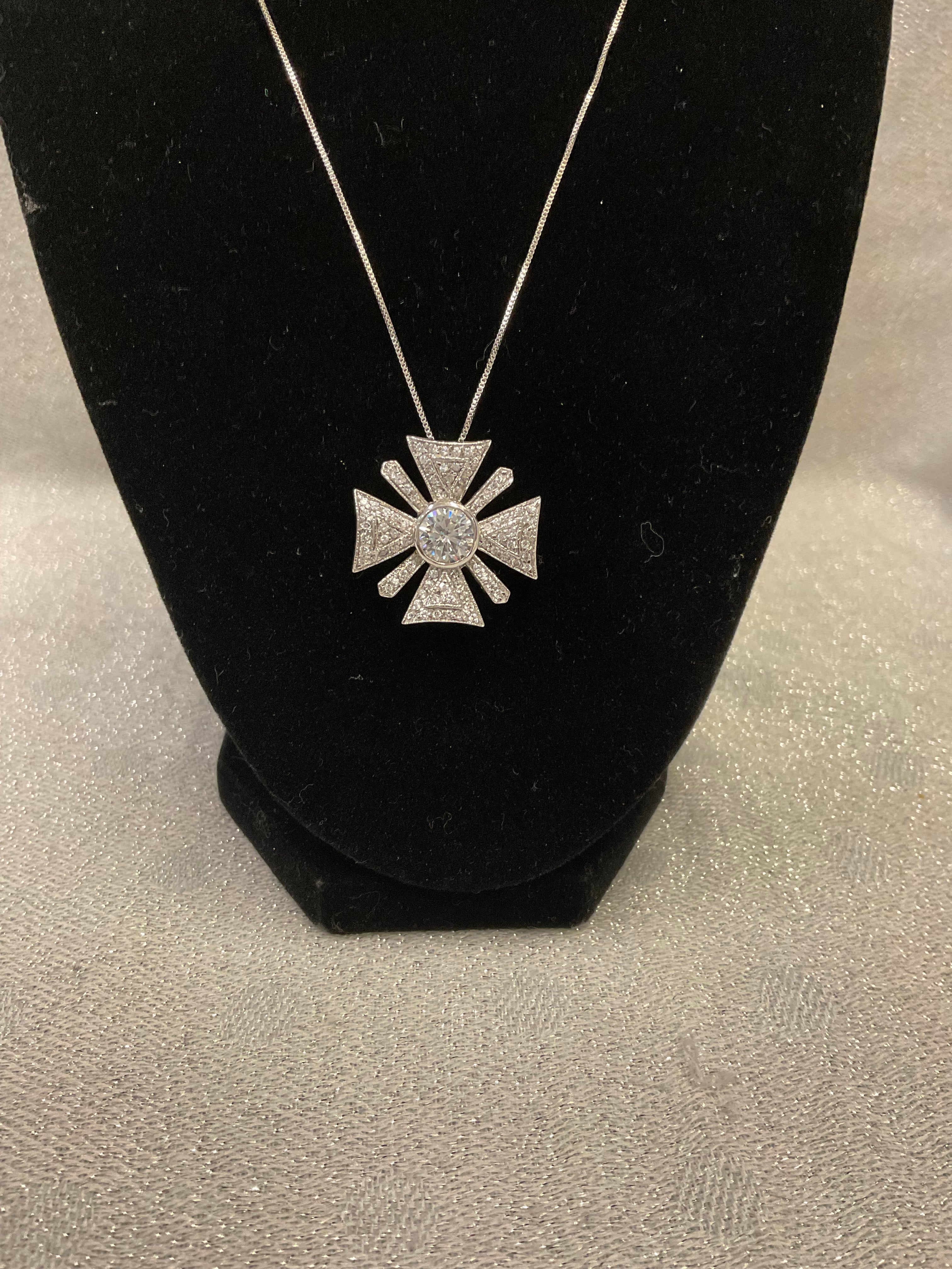 Diamond pendant silver necklace