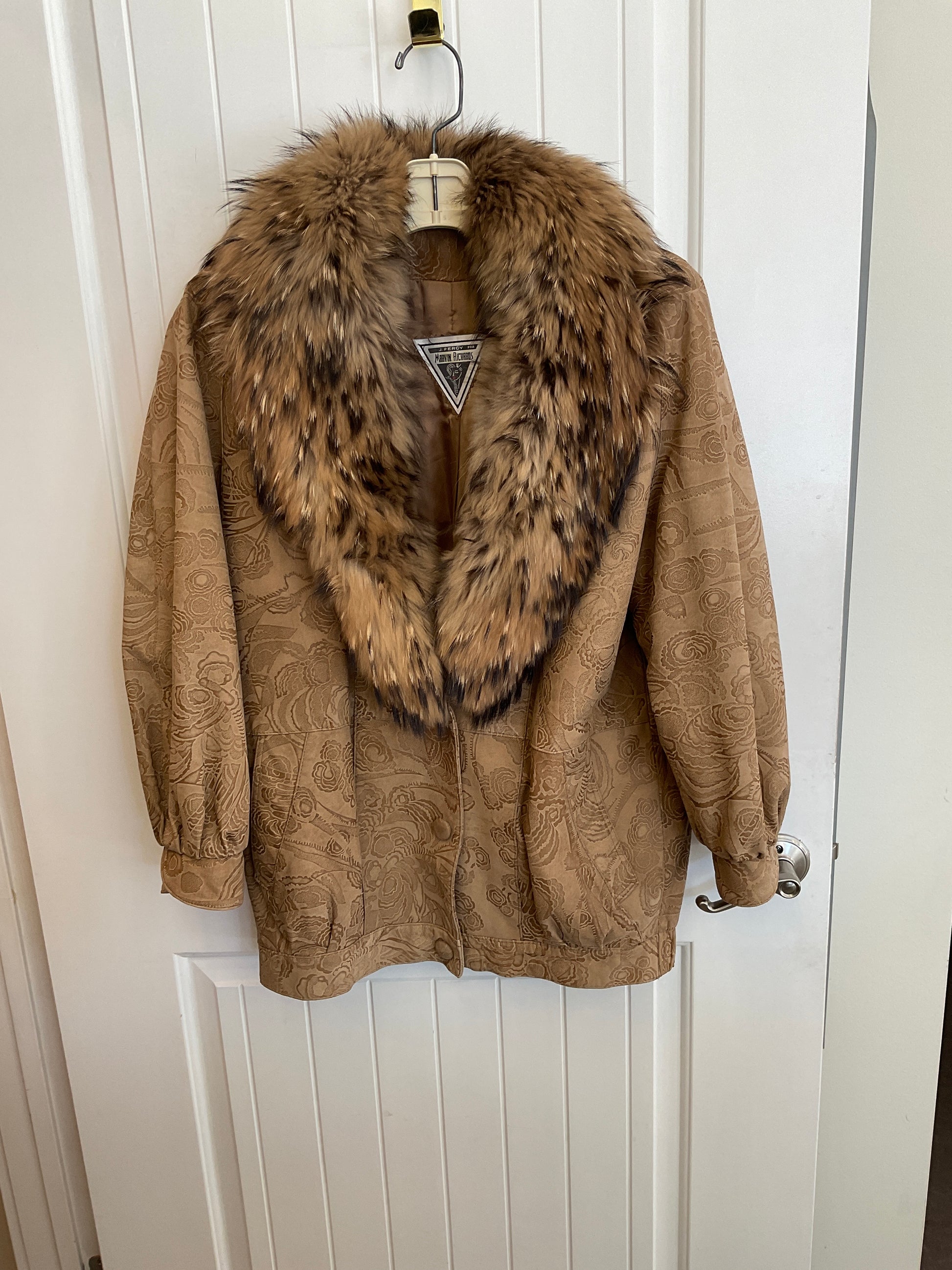 J Percy for Marvin Richards Tan Suede with Finnish Raccoon Collar size small oversized