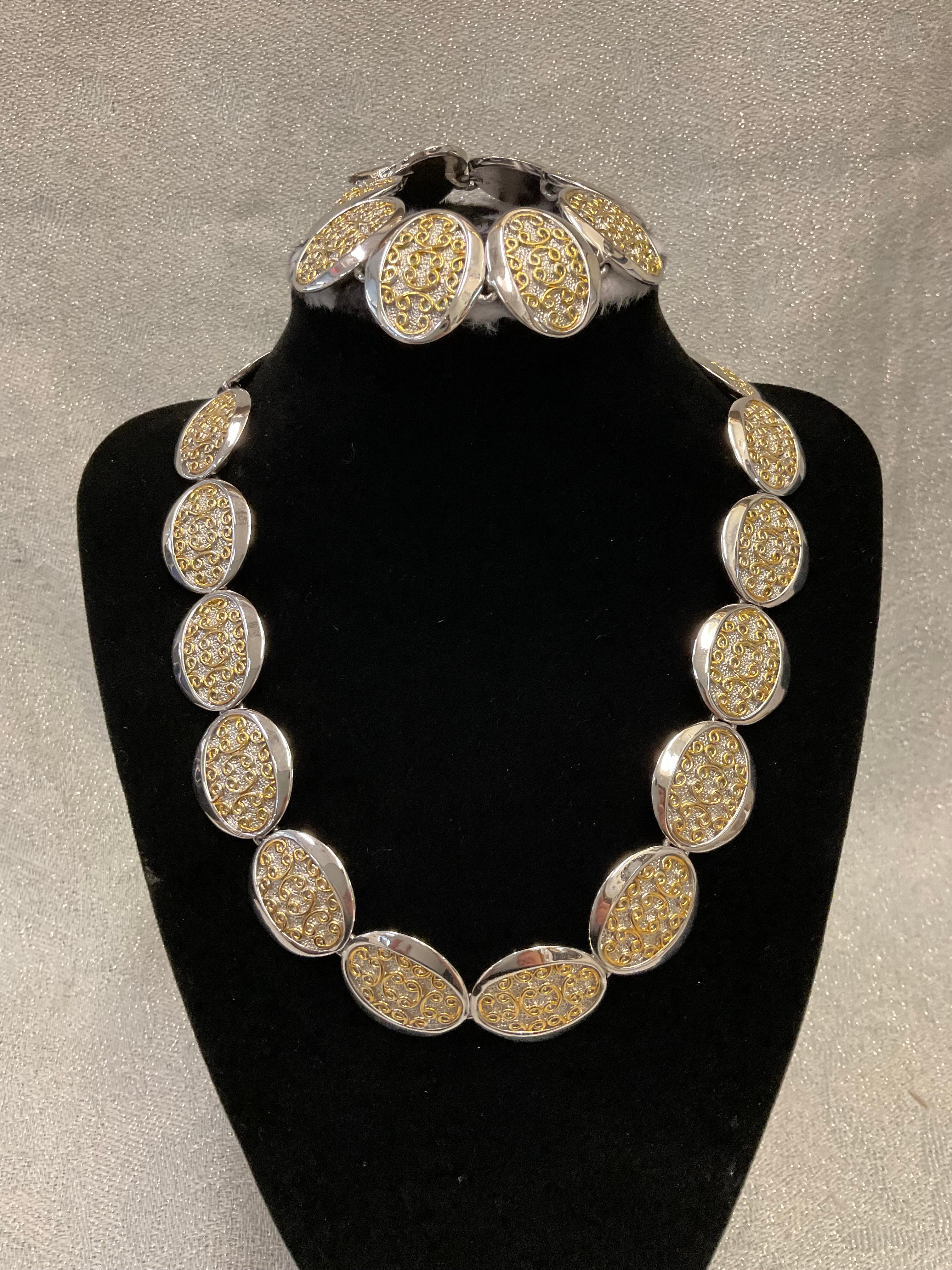 Silver and Gold two toned bracelet and necklace set