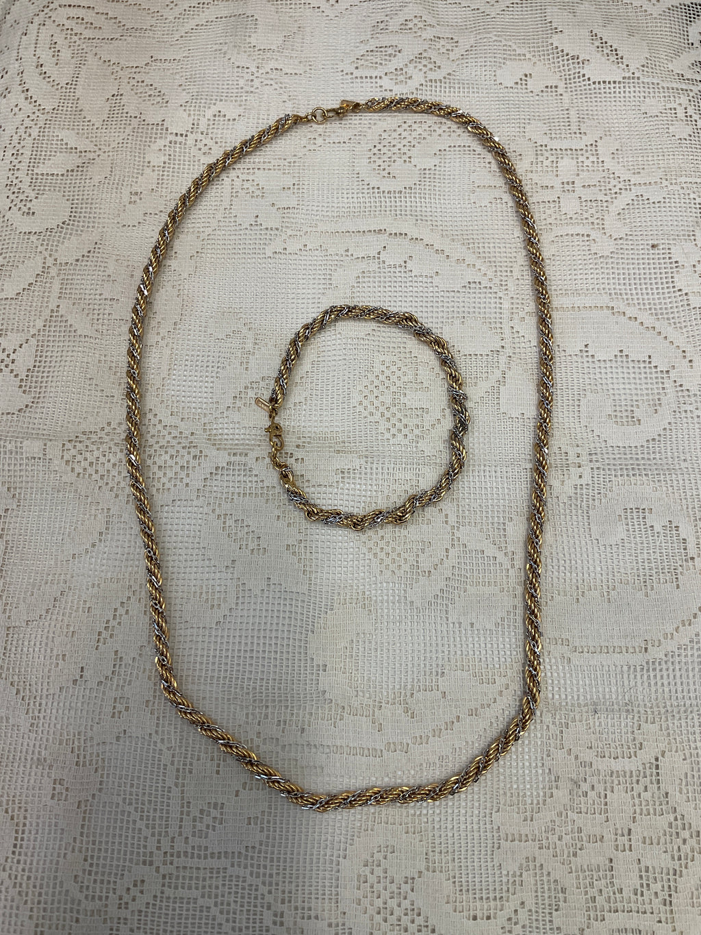 Monet double twisted chain and bracelet gold two toned gold plated