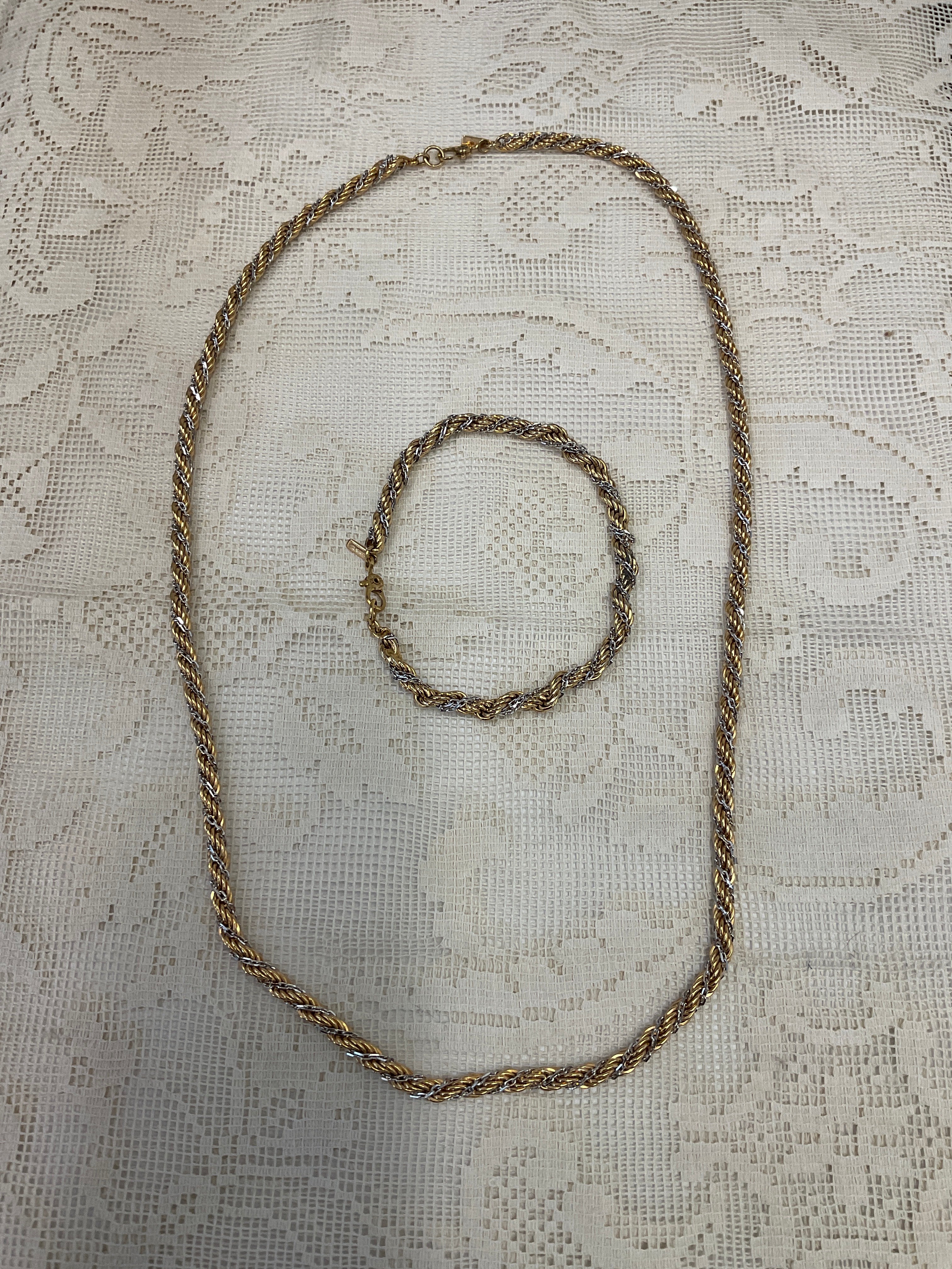 Monet double twisted chain and bracelet gold two toned gold plated