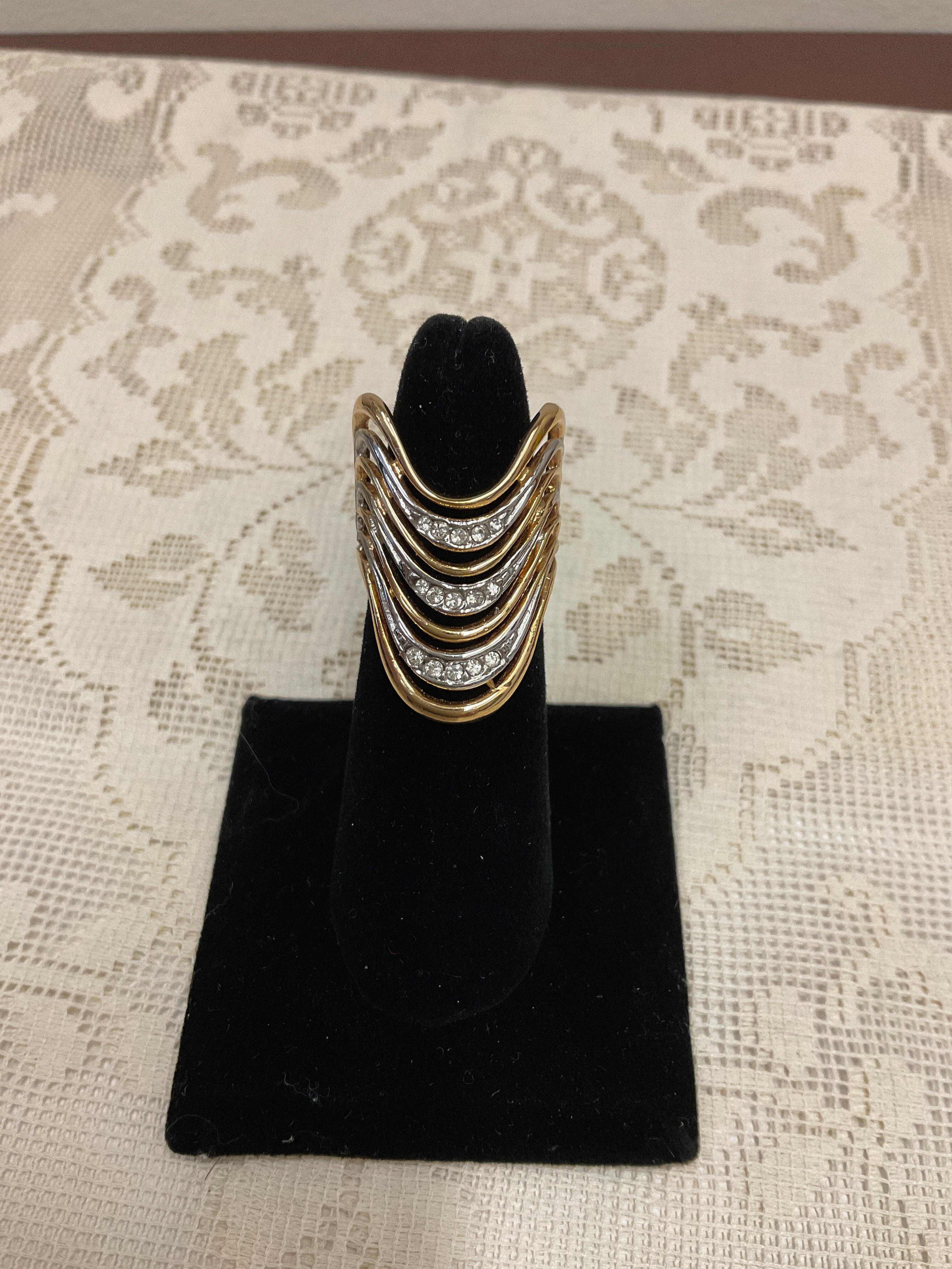 Vintage 1980s 1990s 18K HGE High Grade Electroplate Pave Rhinestone Statement Ring Size 6