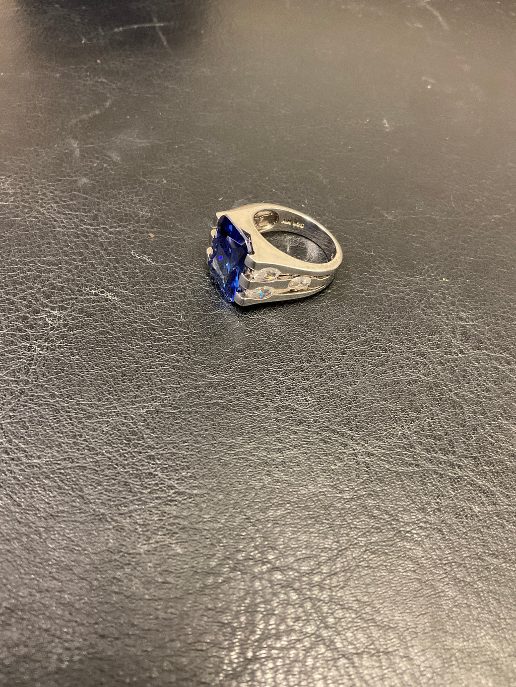 Vintage Blue & White Cubic Zirconia Sterling Silver Fancy Ring