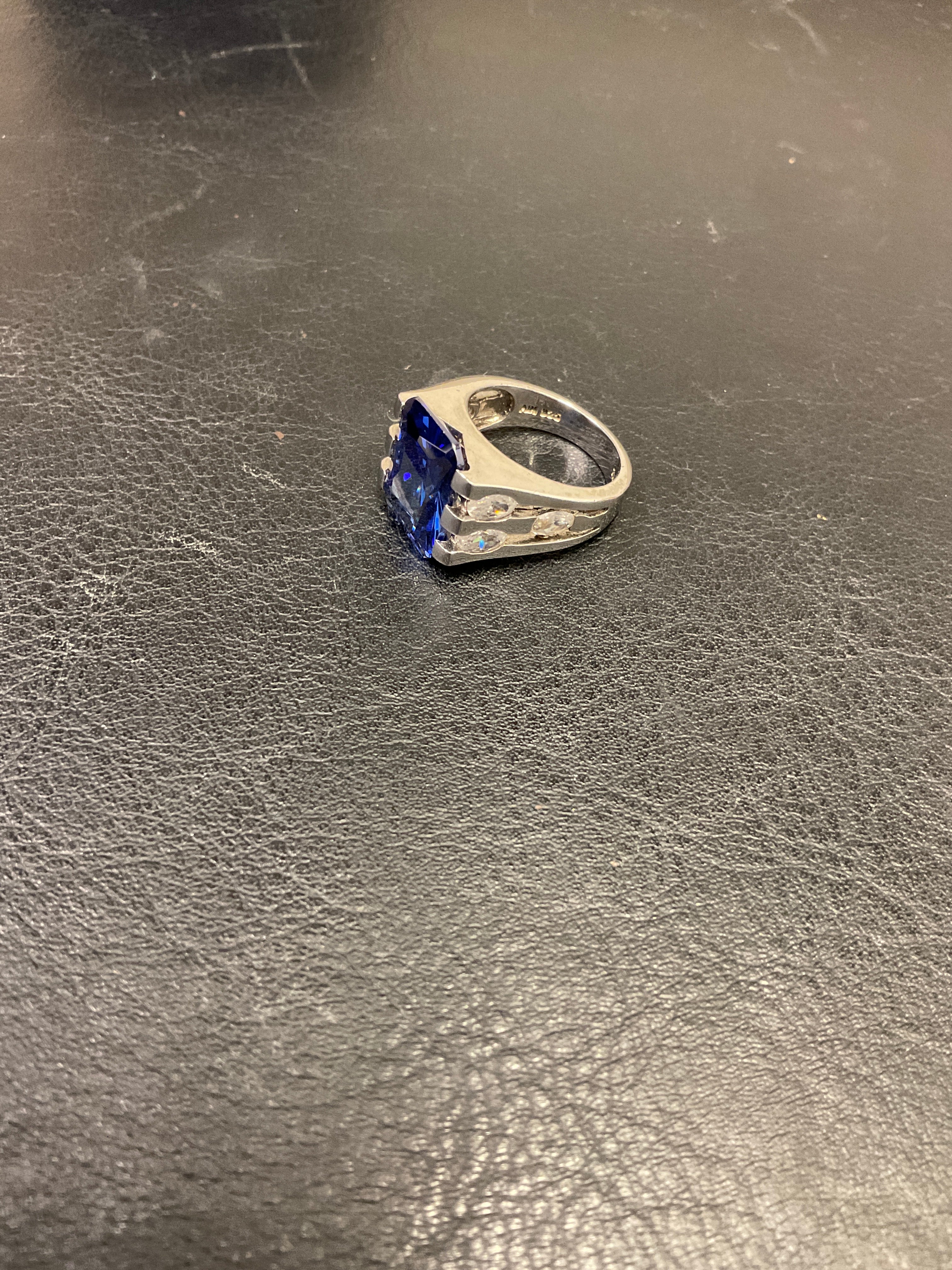 Vintage Blue & White Cubic Zirconia Sterling Silver Fancy Ring