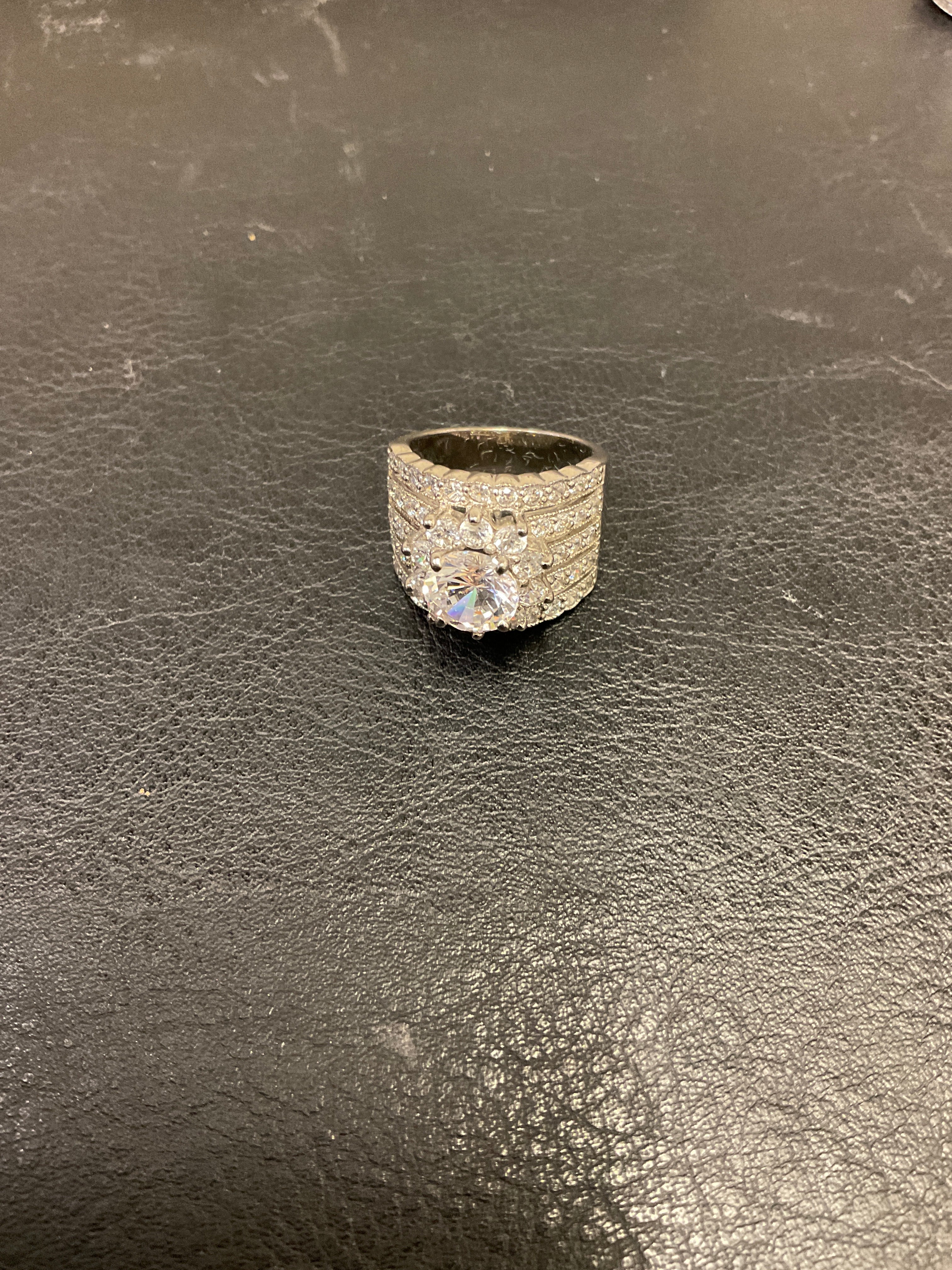 Ross Simons Sterling silver pave flower daisy 5 row cluster wide ring
