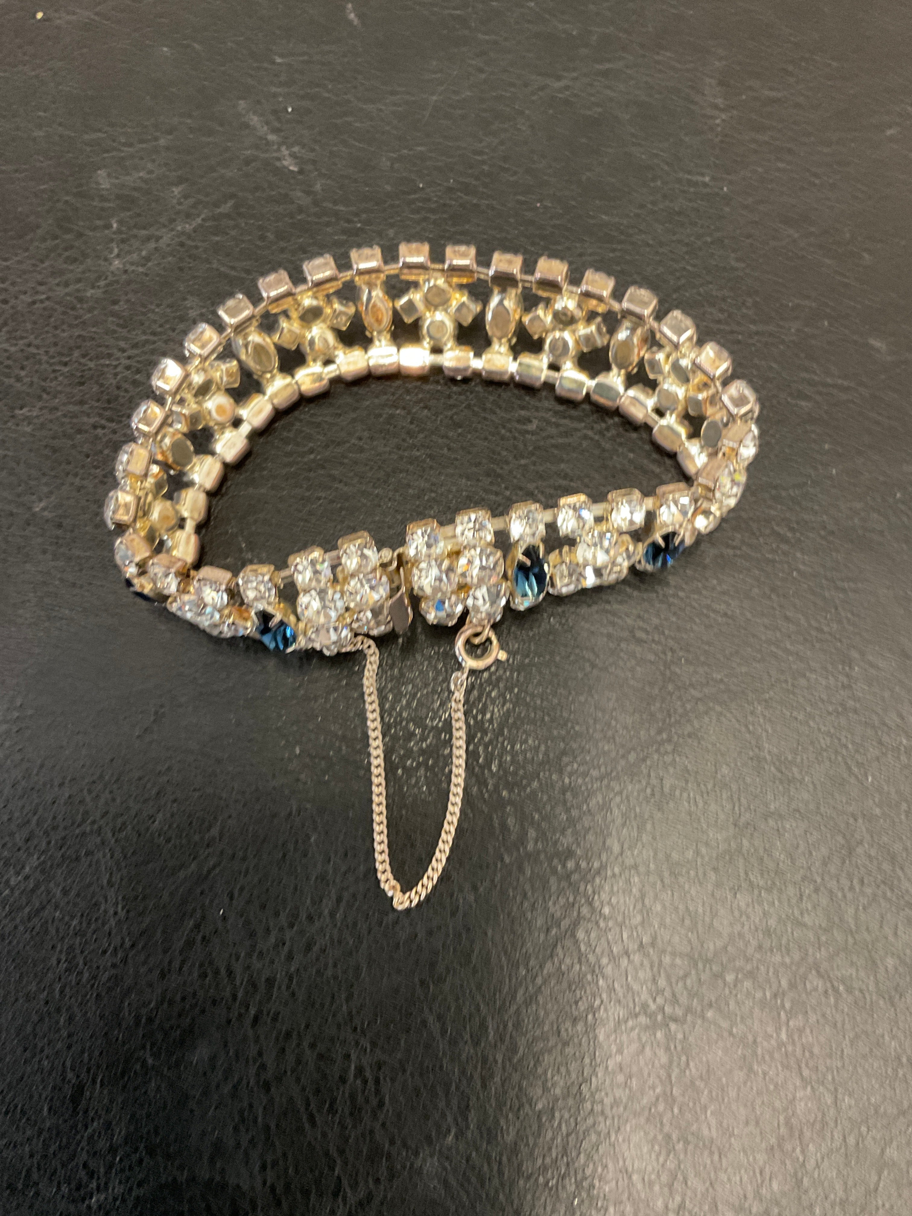 Vintage Cz Rhinestone bracelet silver with clasp