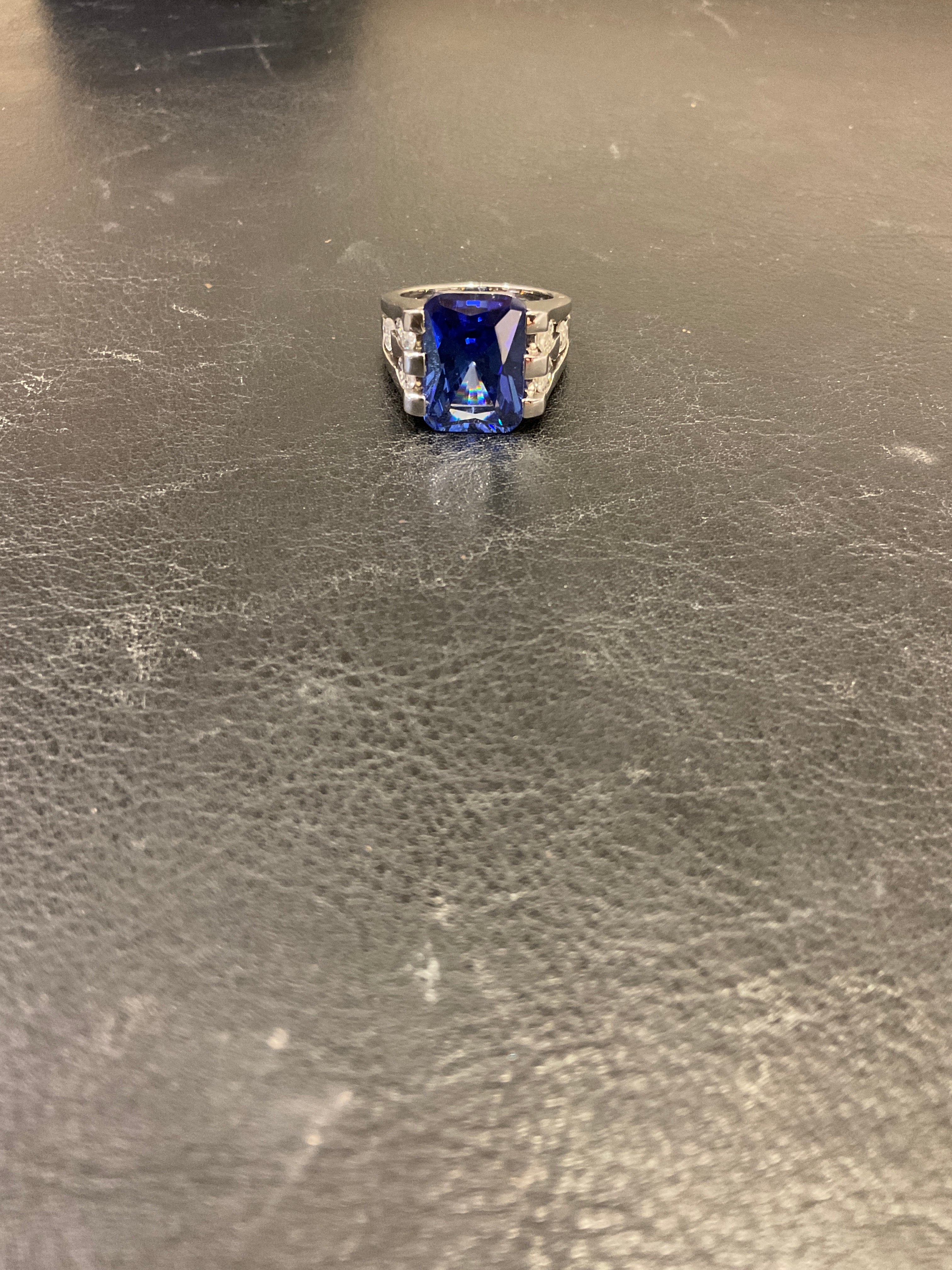 Vintage Blue & White Cubic Zirconia Sterling Silver Fancy Ring