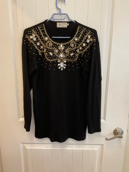 Black sweater knitwear Whitestone and embroidery embellishments size small