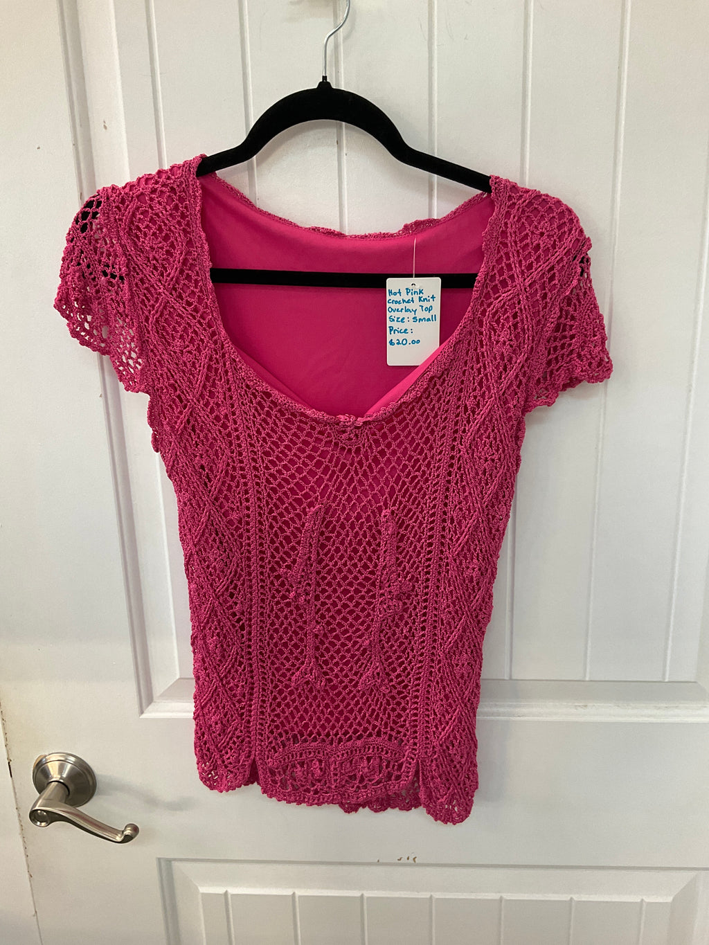 HOT PINK Y2K CROCHET KNIT TOP