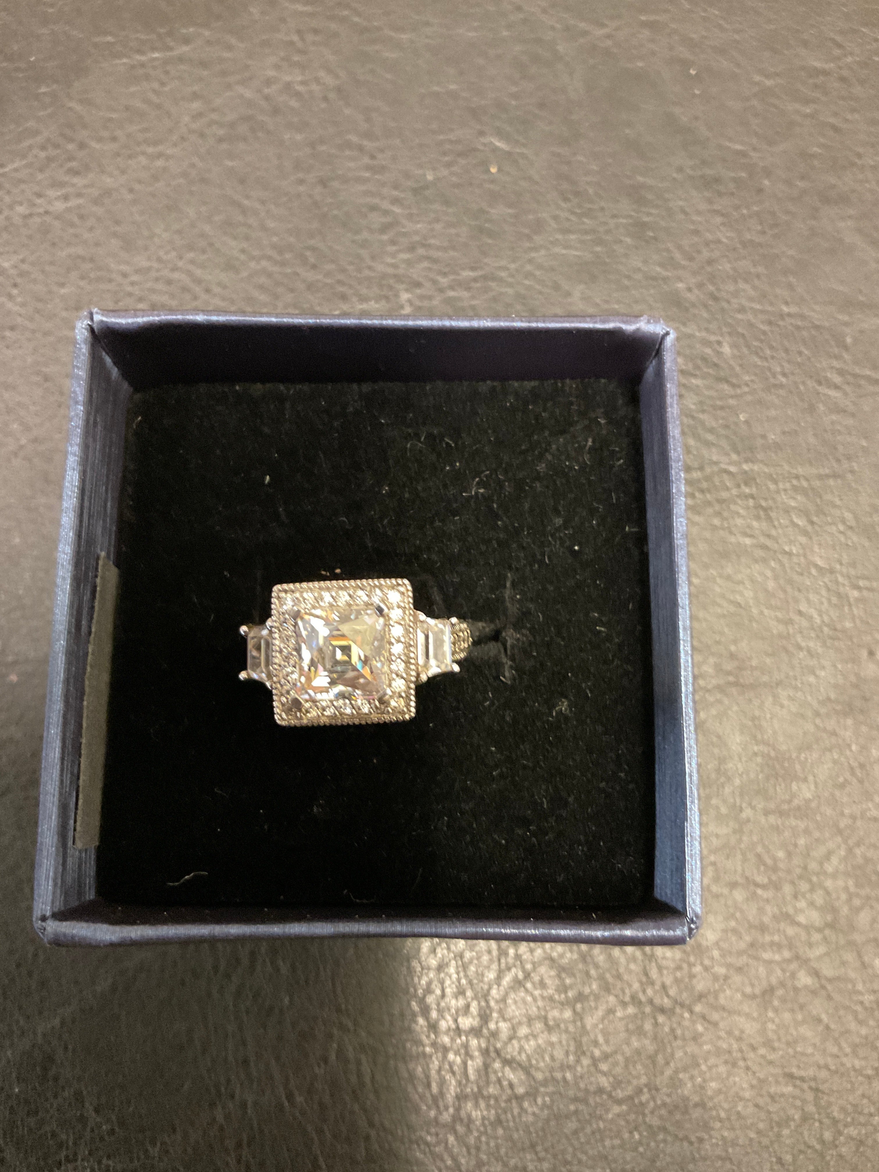 Vintage Art Deco Diamond Ring, Princess Cut Diamond Target Halo Ring, Mid-Century Ring For Women, Wedding Anniversary Gift, Engagement Ring 925
