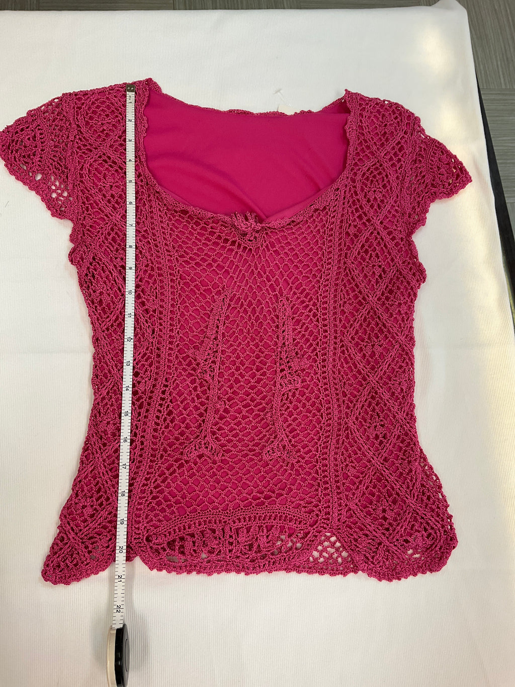 HOT PINK Y2K CROCHET KNIT TOP