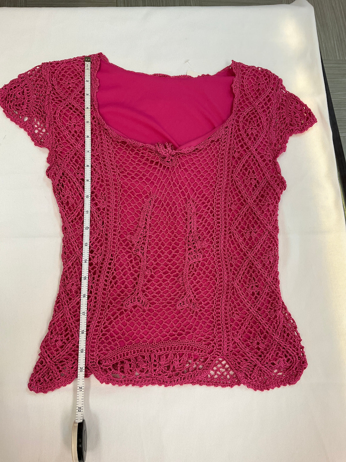 HOT PINK Y2K CROCHET KNIT TOP
