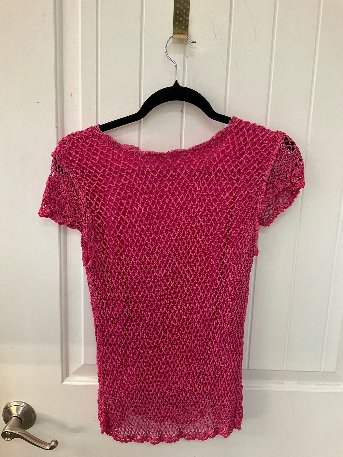 HOT PINK Y2K CROCHET KNIT TOP