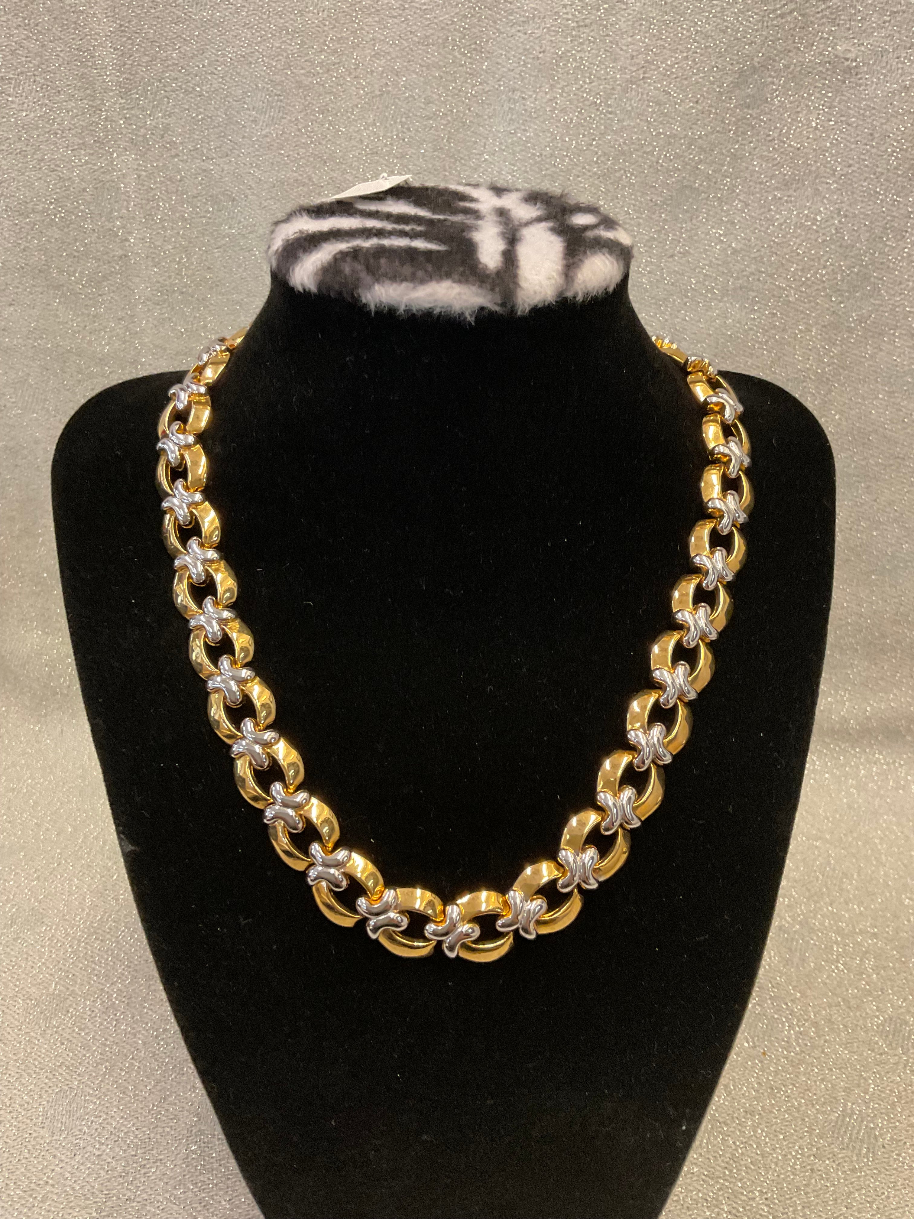 Two tone gold and silver chunky chain link necklace