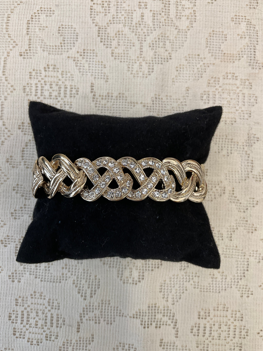 Gold chain bracelet rhinestone accents