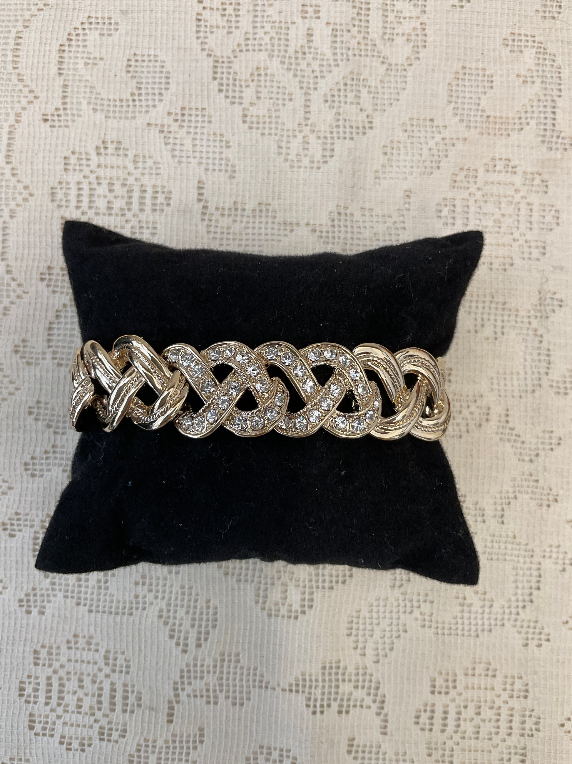 Gold chain bracelet rhinestone accents