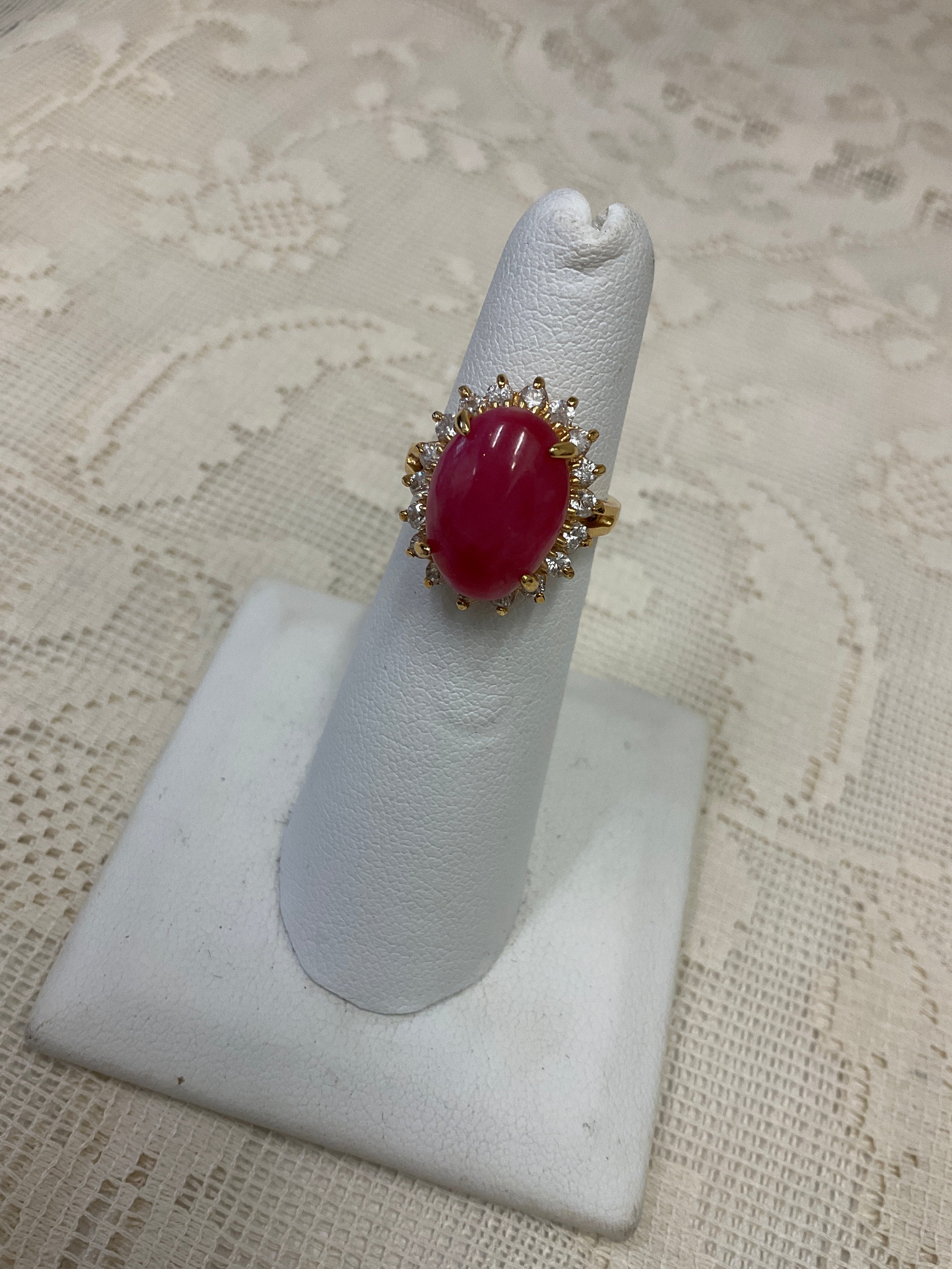 Ruby Gemstone Cocktail Ring, 925 Silver Slice Diamond Birthday Gift Floral Ring