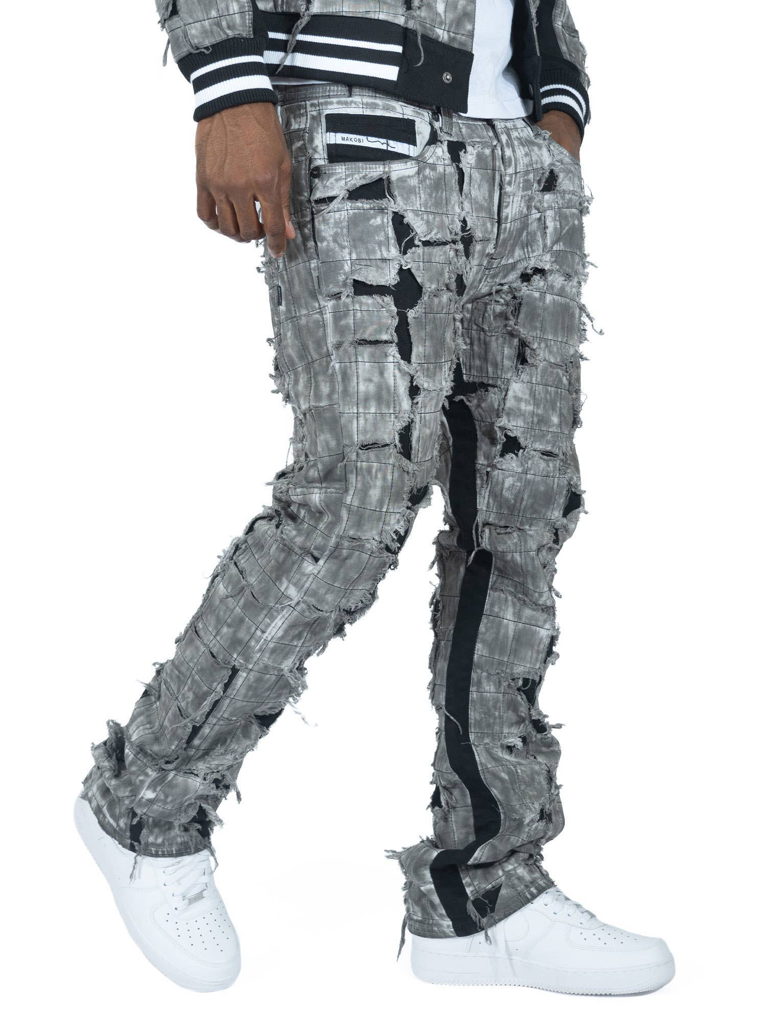 M1722 Positano Ripped Overlay Jeans - Black: BLACK / 32