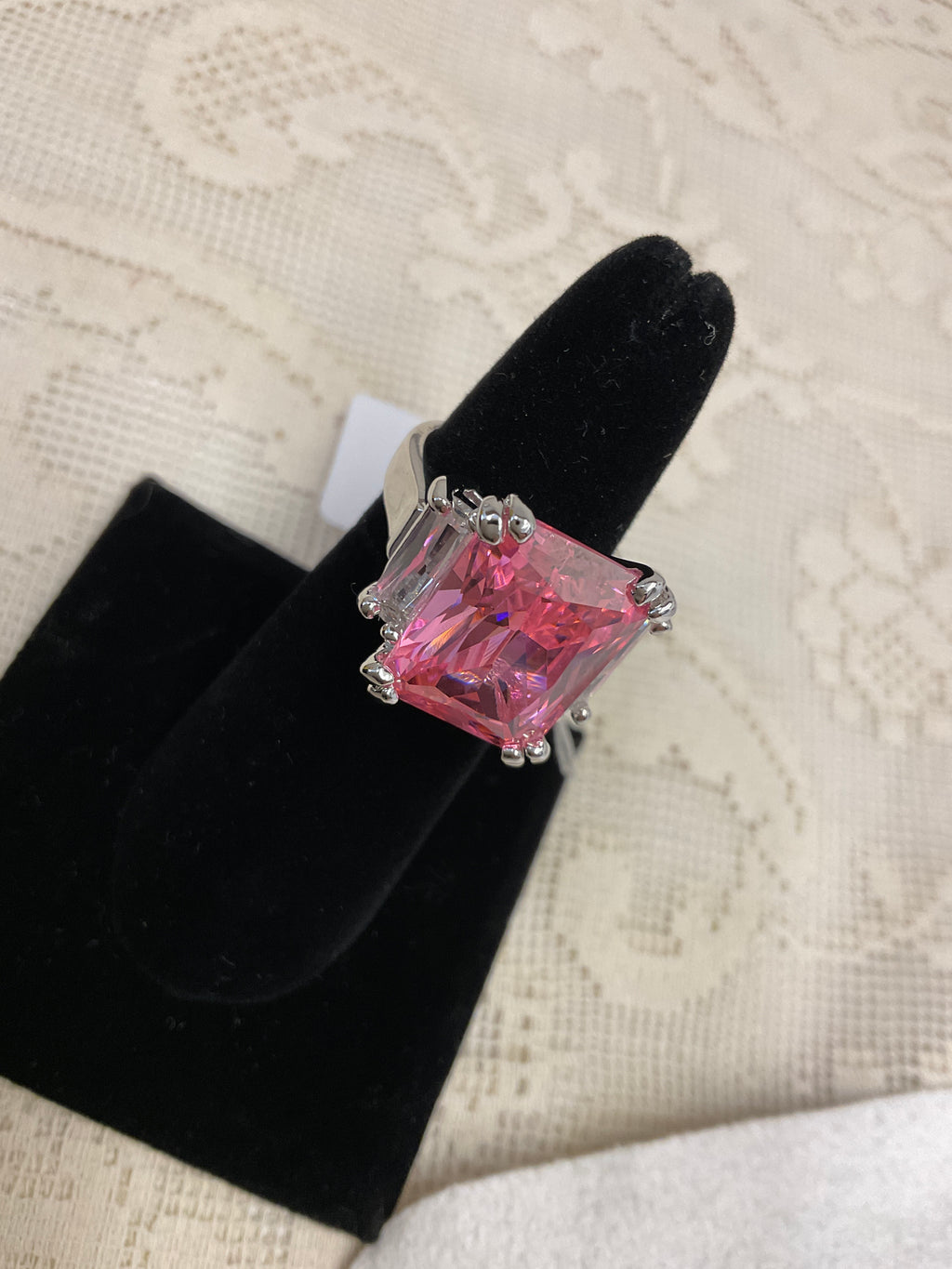 Art Deco Style .925 Sterling Silver 8CTW Canary Yellow Pink Clear AAA CZ Rectangle Emerald Cut Cocktail Statement Engagement Ring For Women Cubic Zirconia Baguette Side Stones