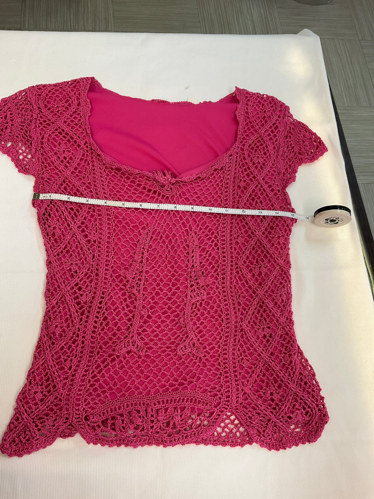 HOT PINK Y2K CROCHET KNIT TOP