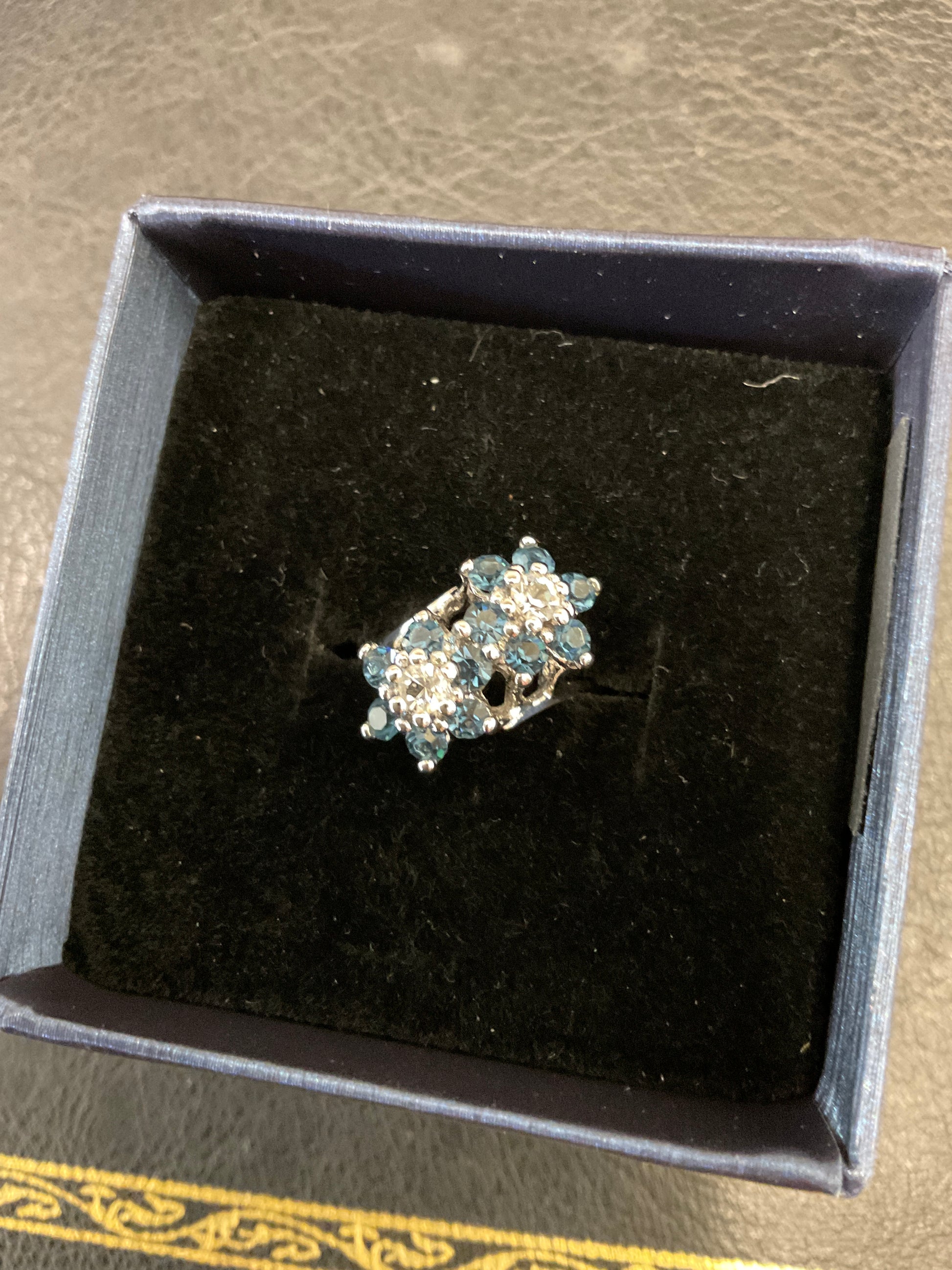 Blue Topaz Cluster Ring - Round Cut Gemstone Engagement Ring, Elegant Cluster Design, Perfect Gift for Her