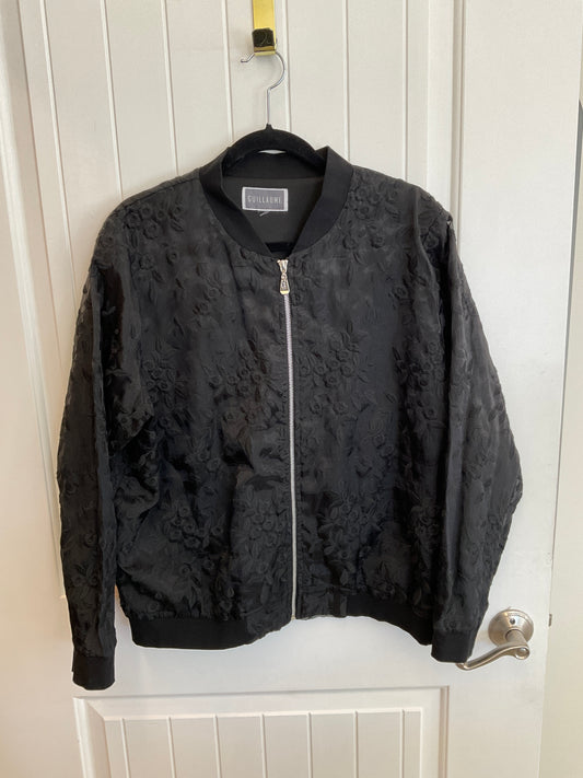 Black bomber floral overlay lined jacket