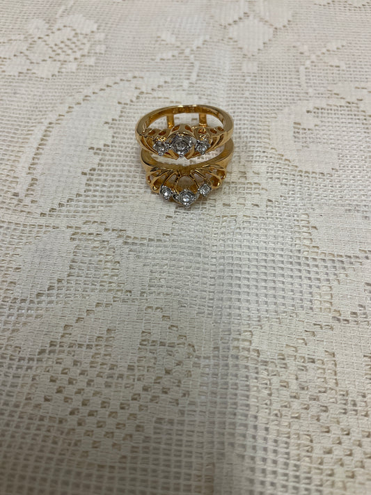 14k Gold Plated 0.60Ct Round Moissanite Wrap Enhancer Engagement Ring