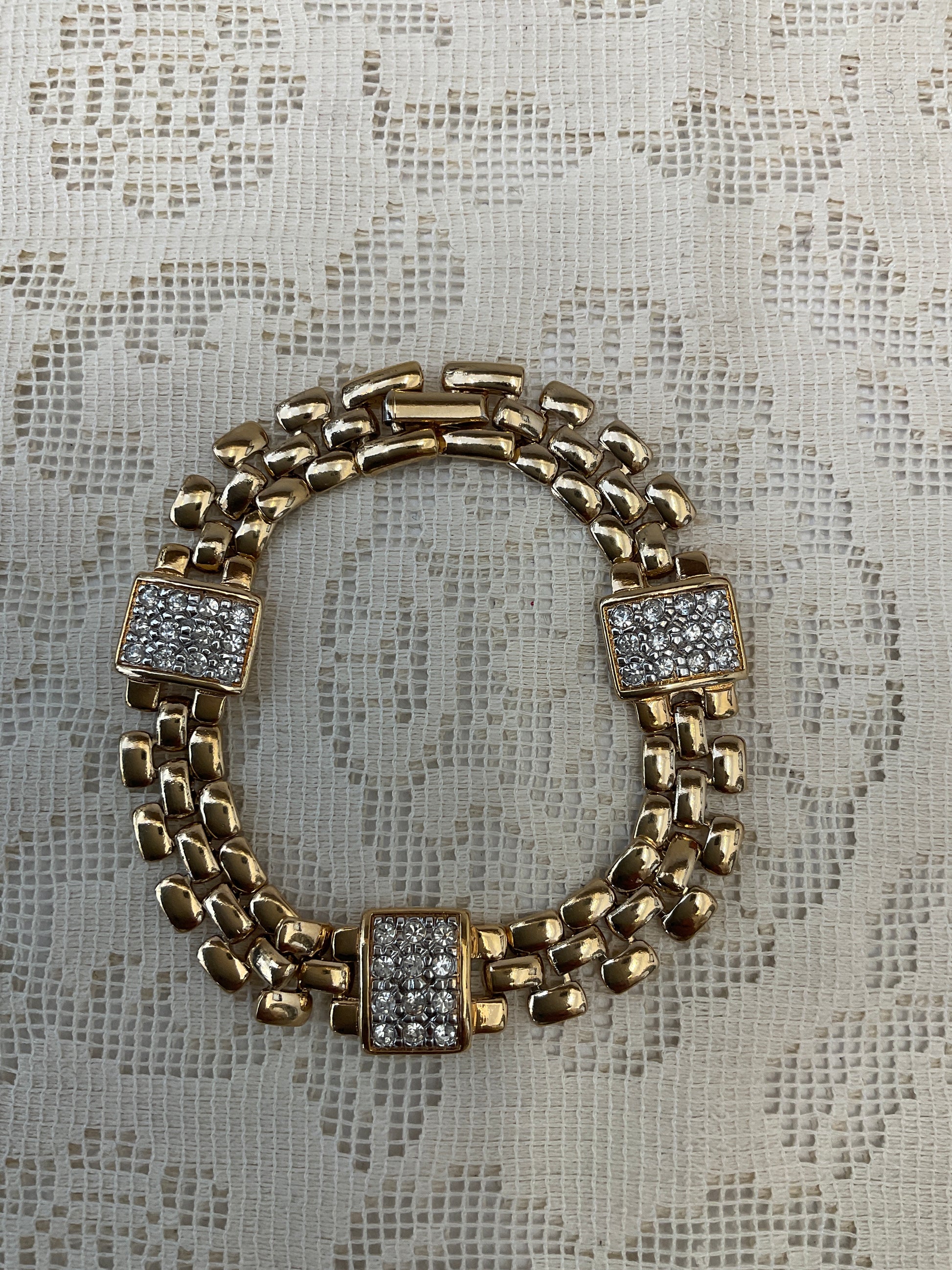 Gold smooth chain bracelet with Cz accents