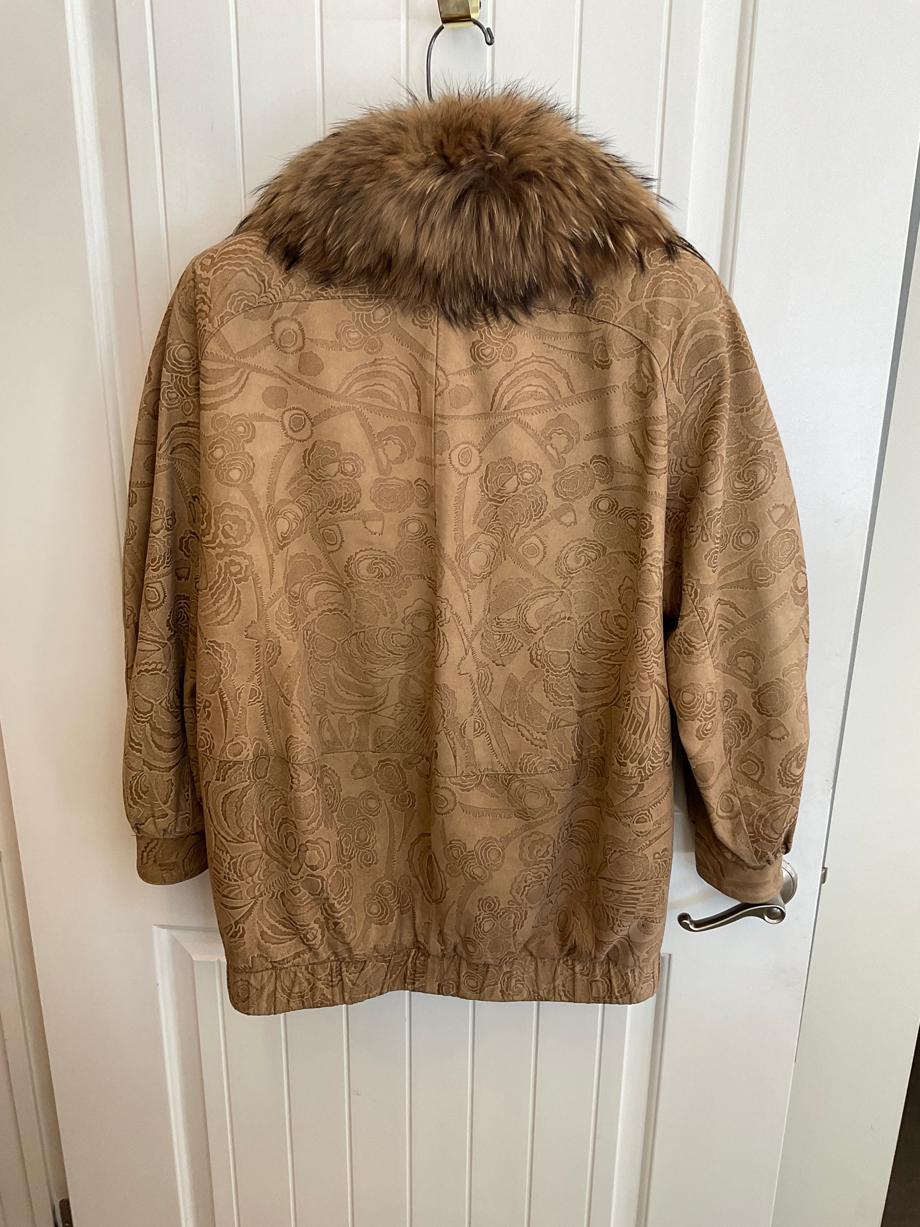 J Percy for Marvin Richards Tan Suede with Finnish Raccoon Collar size small oversized