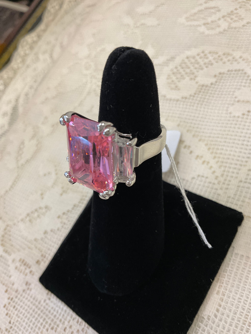 Art Deco Style .925 Sterling Silver 8CTW Canary Yellow Pink Clear AAA CZ Rectangle Emerald Cut Cocktail Statement Engagement Ring For Women Cubic Zirconia Baguette Side Stones