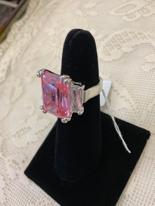 Art Deco Style .925 Sterling Silver 8CTW Canary Yellow Pink Clear AAA CZ Rectangle Emerald Cut Cocktail Statement Engagement Ring For Women Cubic Zirconia Baguette Side Stones