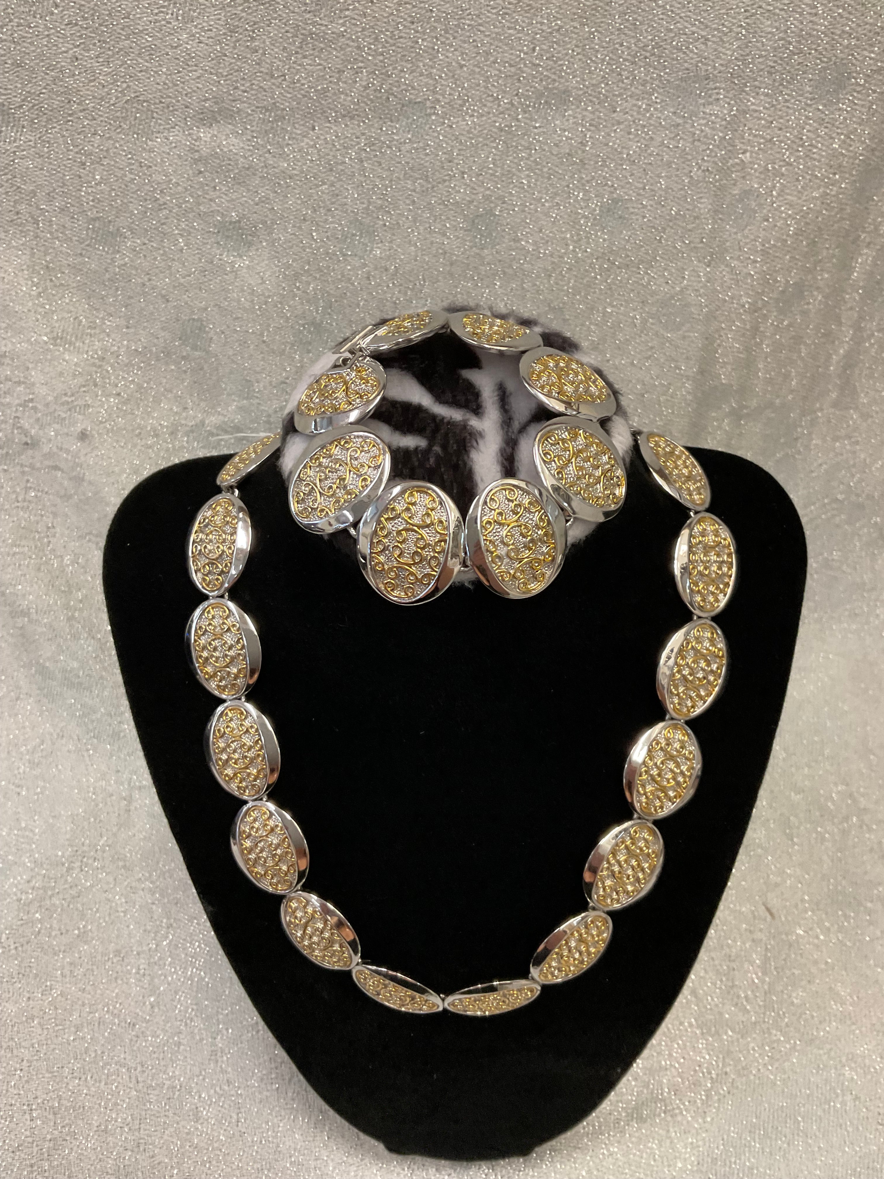 Silver and Gold two toned bracelet and necklace set