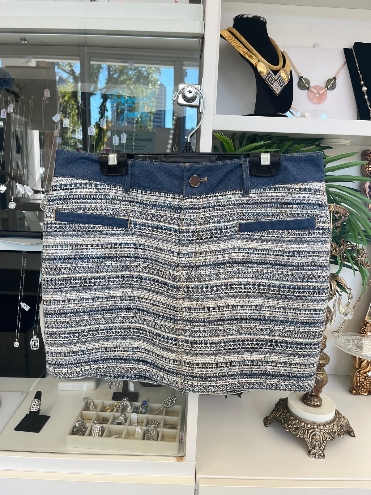 Contrast Tweed Denim Skirt