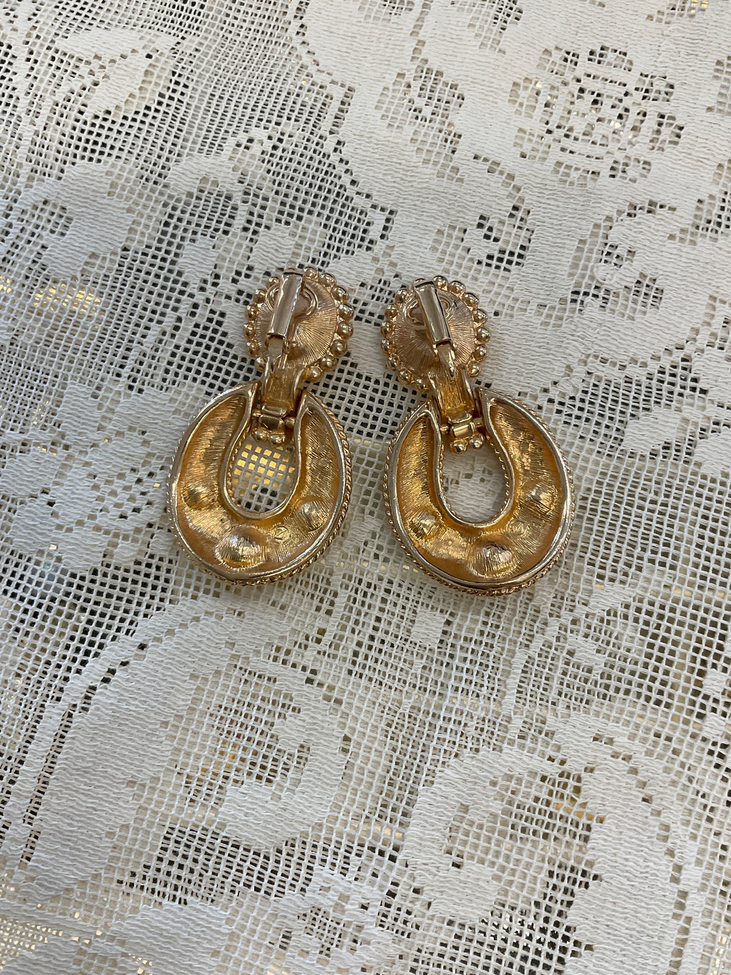 Vintage mark Swarovski crystal gold plated dangle earrings clip on