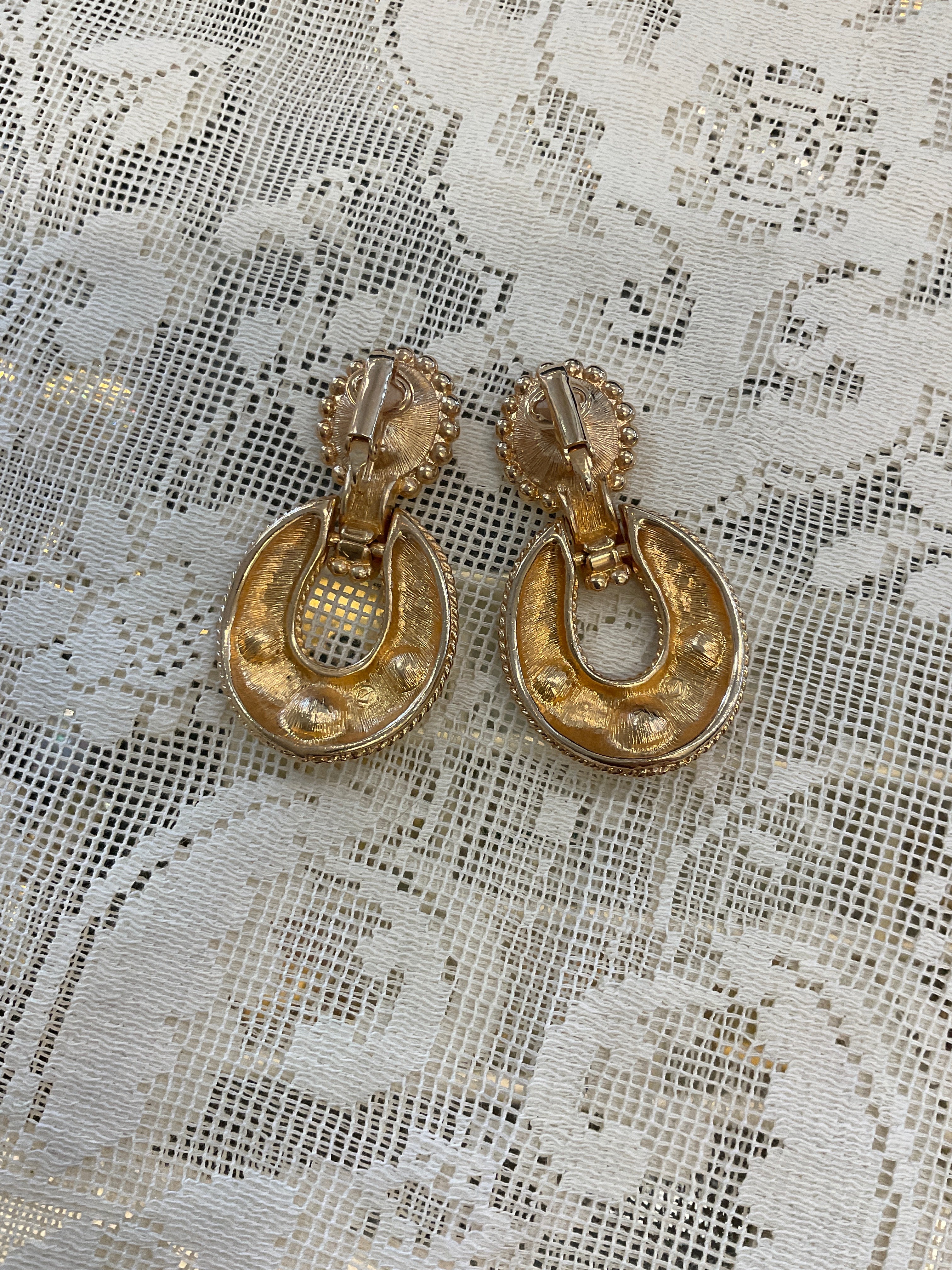 Vintage mark Swarovski crystal gold plated dangle earrings clip on