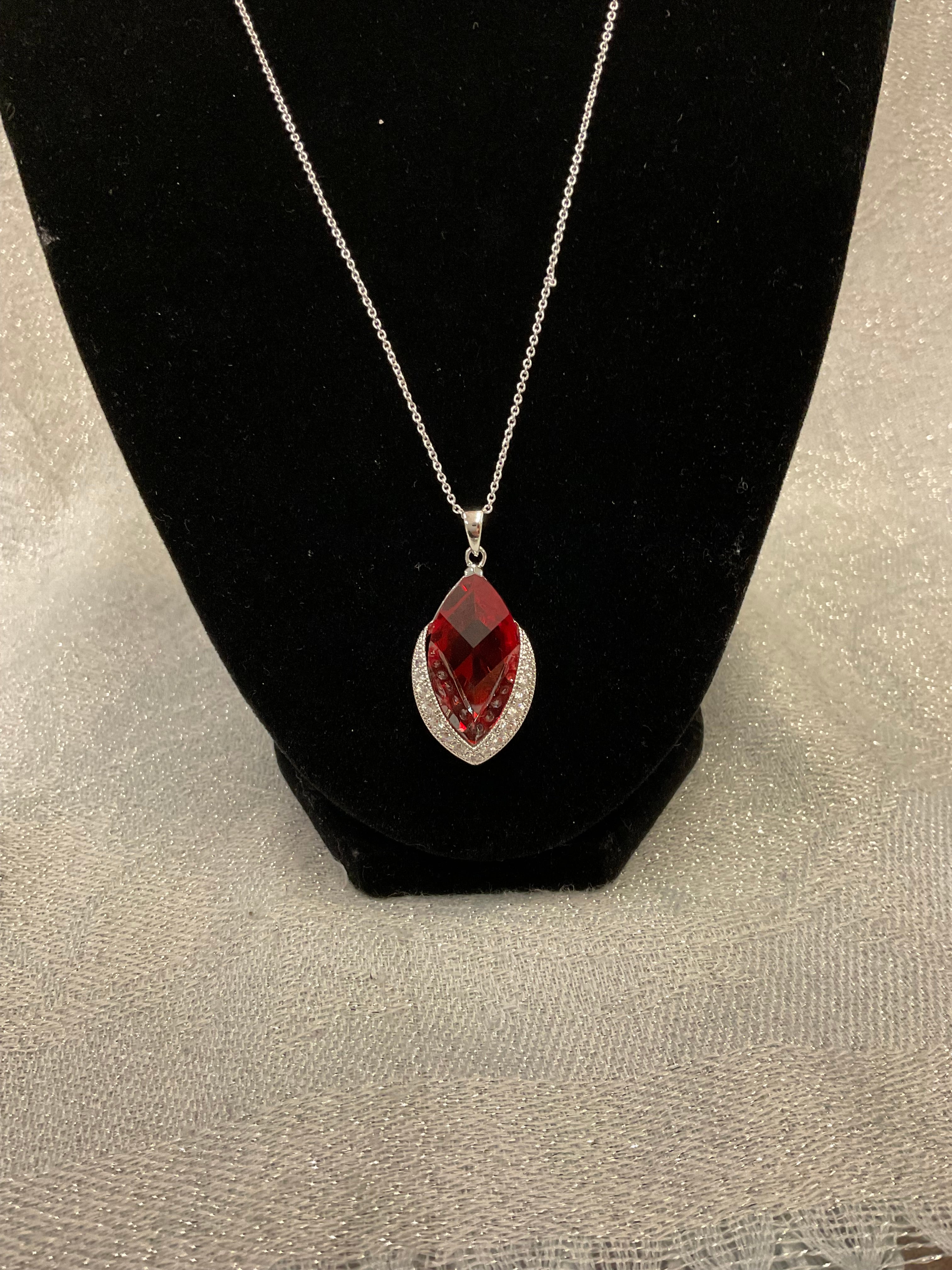 Ruby and crystal gem pendant necklace