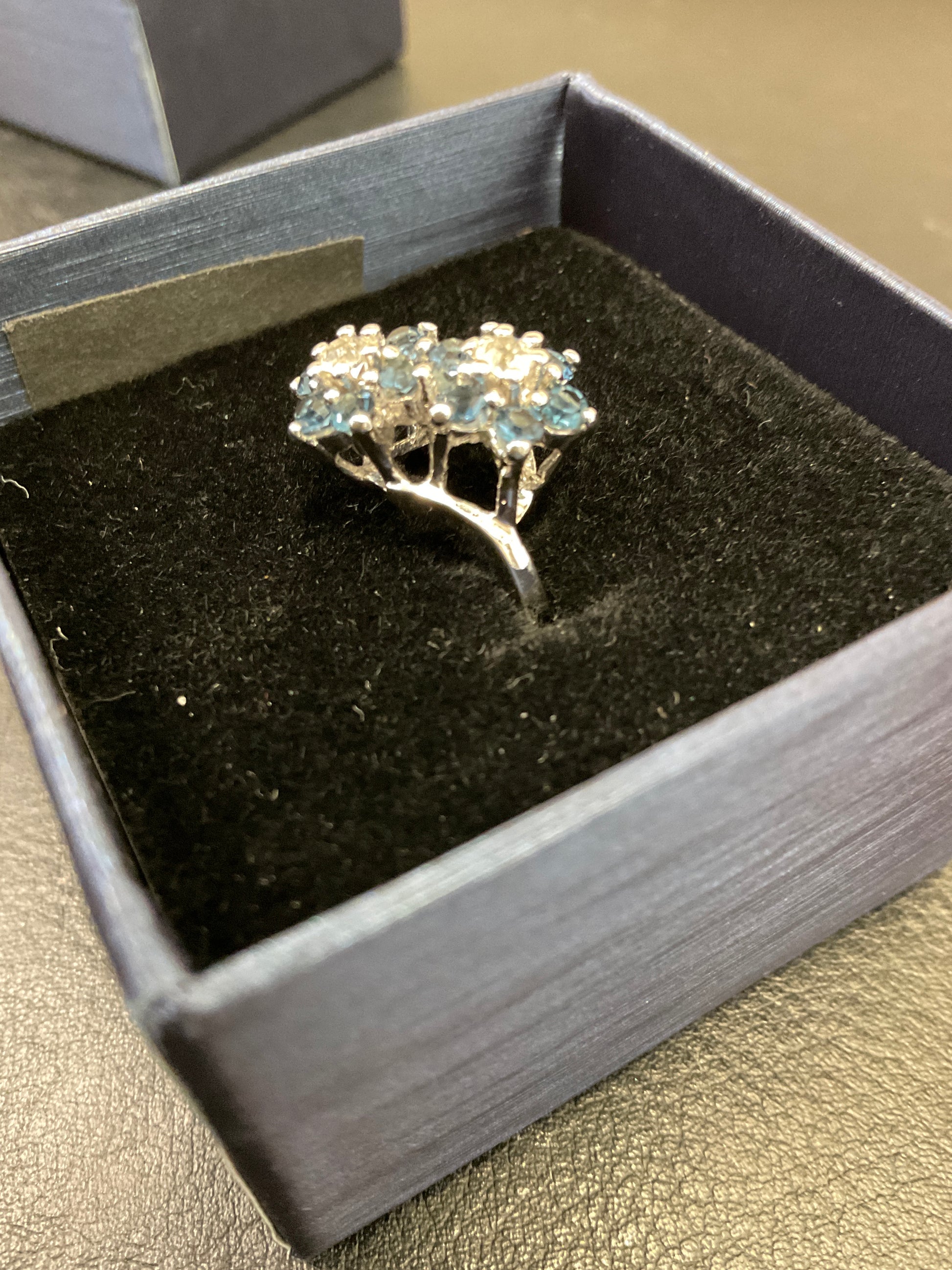 Blue Topaz Cluster Ring - Round Cut Gemstone Engagement Ring, Elegant Cluster Design, Perfect Gift for Her